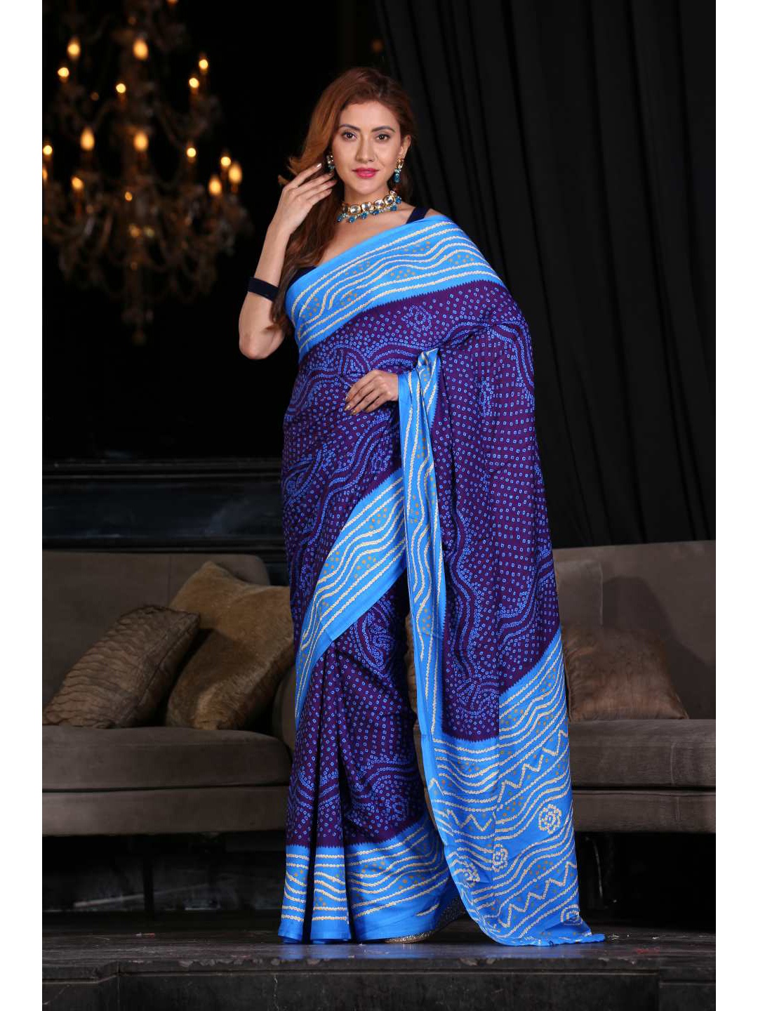 

KARAGIRI Blue Bandhani Silk Blend Saree