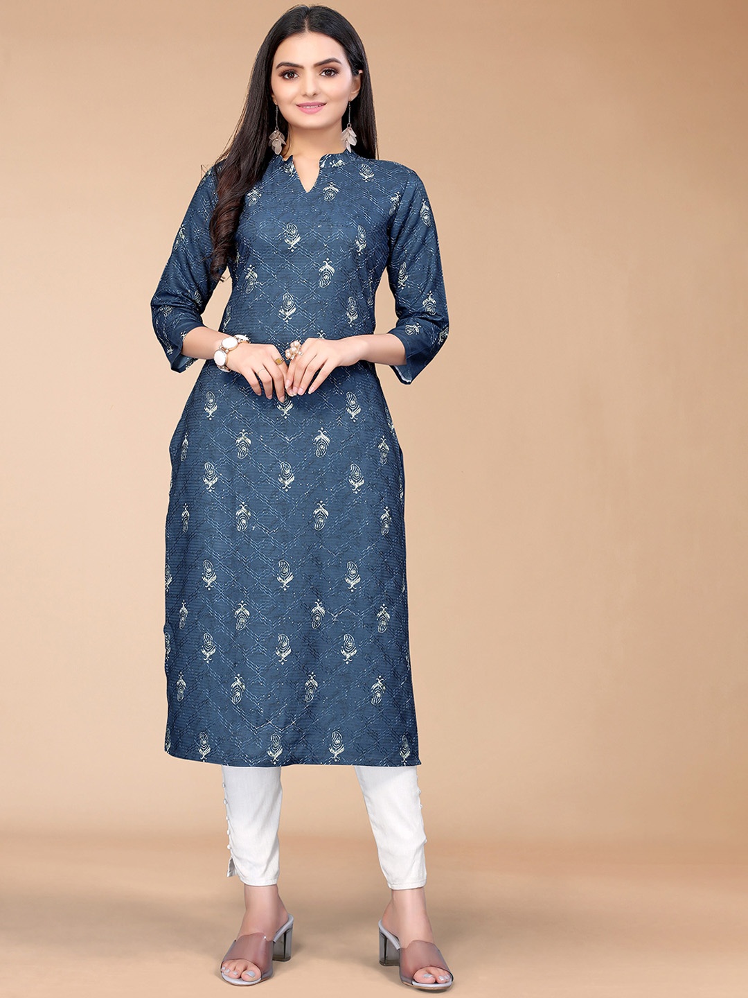 

KALINI Women Navy Blue Printed Kurta