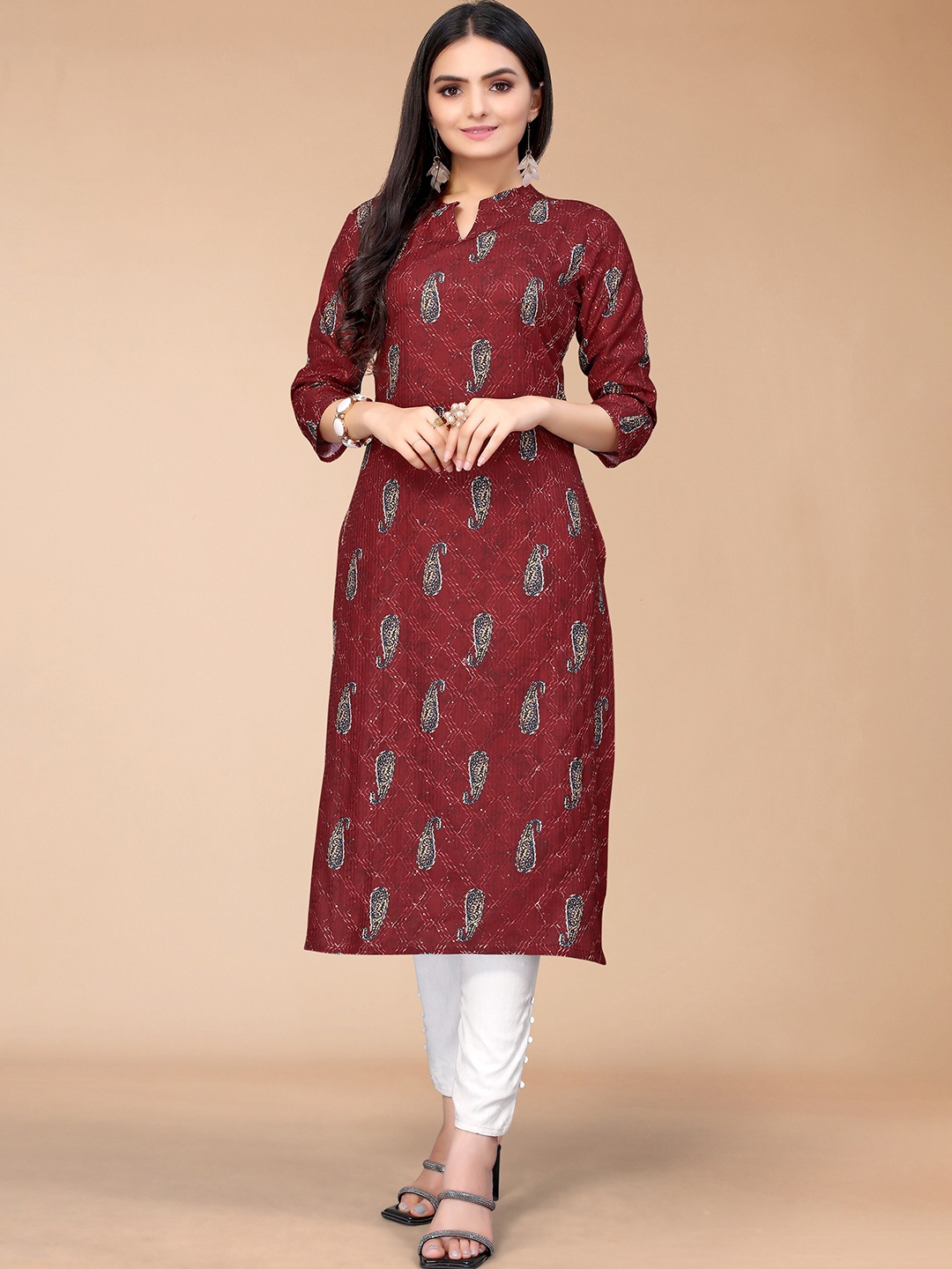 

KALINI Women Maroon Paisley Printed Kurta