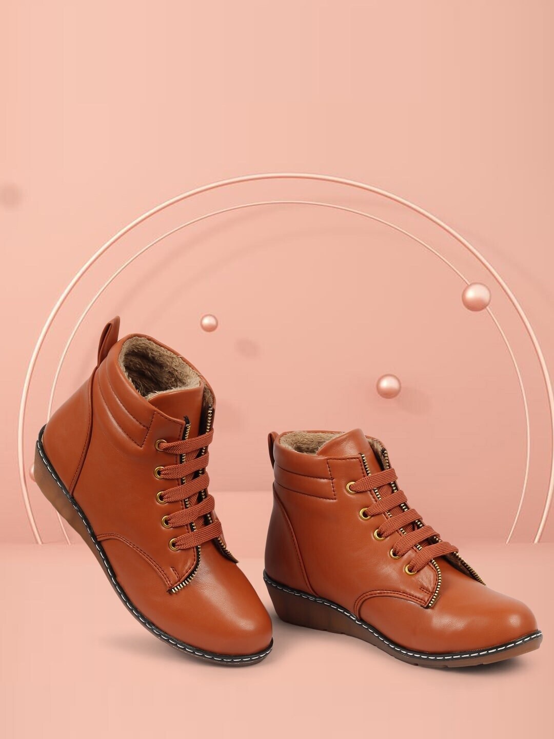

Alishtezia Women Tan-Brown Solid Designed Flat Boots