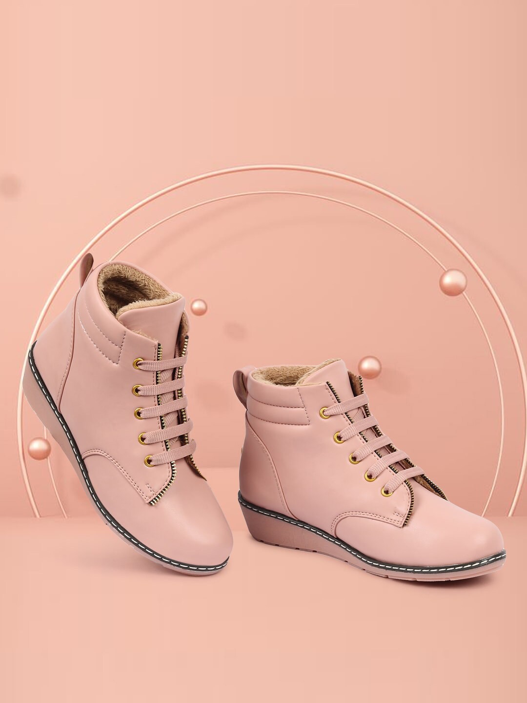 

Alishtezia Women Pink Solid PU Flatform Boots