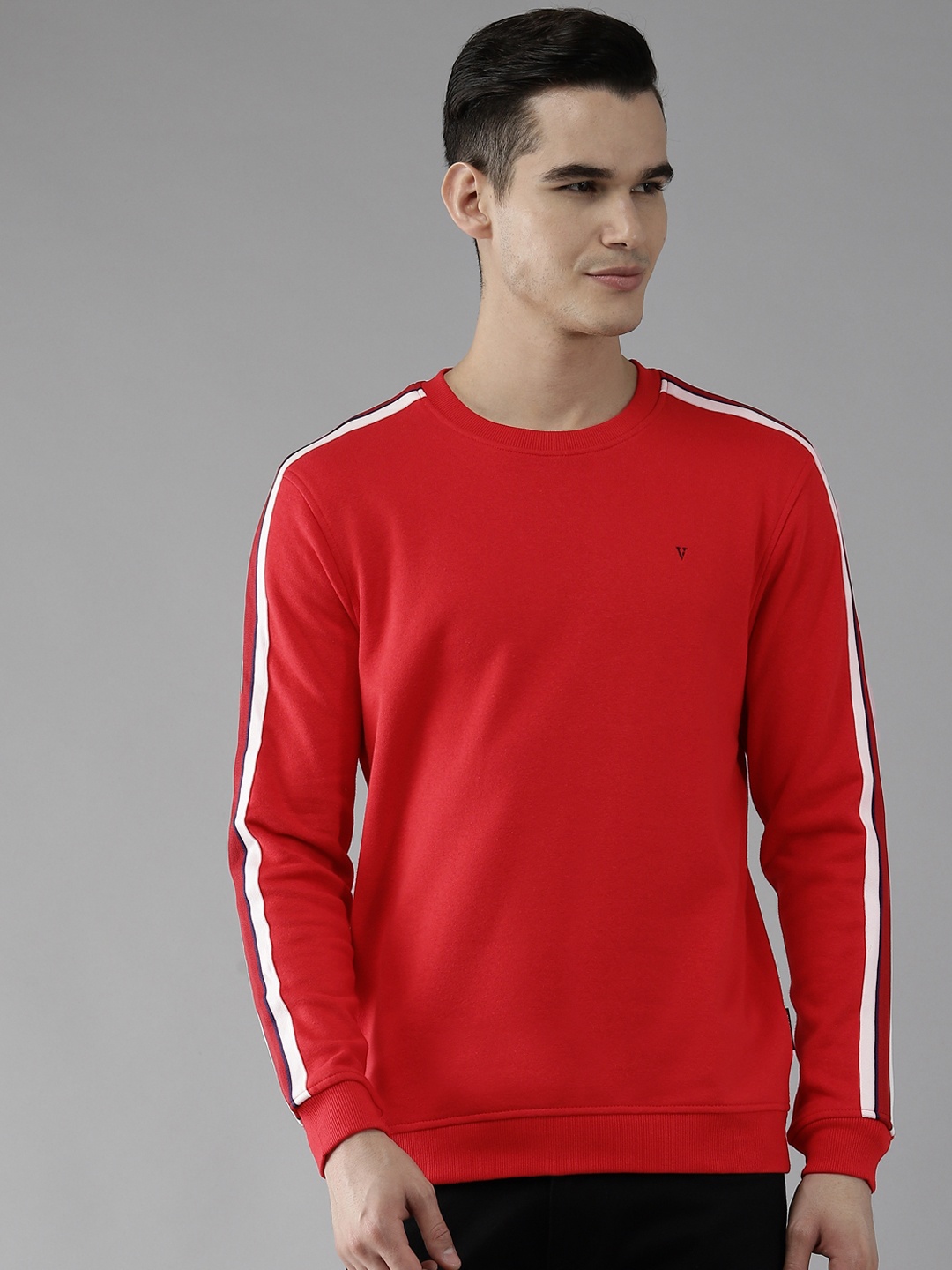 

Van Heusen Men Solid Slim Fit Side Tape Detail Sweatshirt, Red