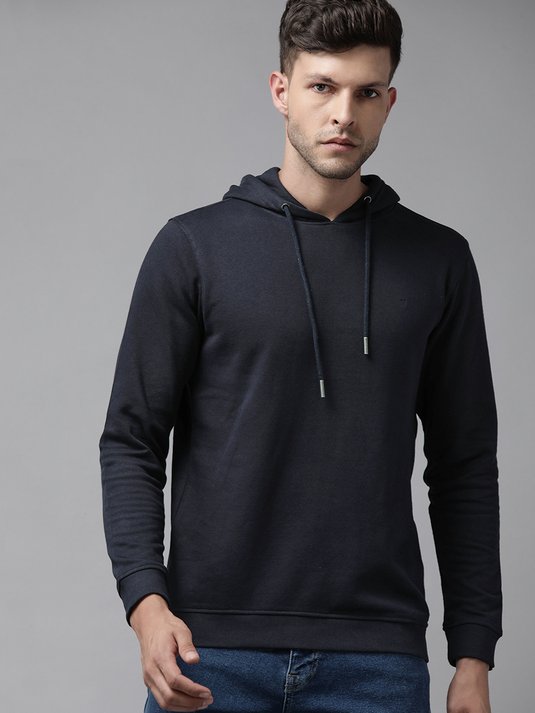 

Van Heusen Men Navy Blue Hooded Sweatshirt