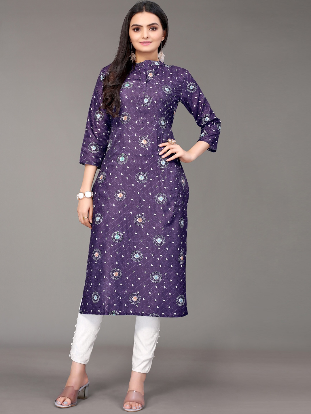 

Nimayaa Women Purple Ethnic Motifs Printed Floral Kurta