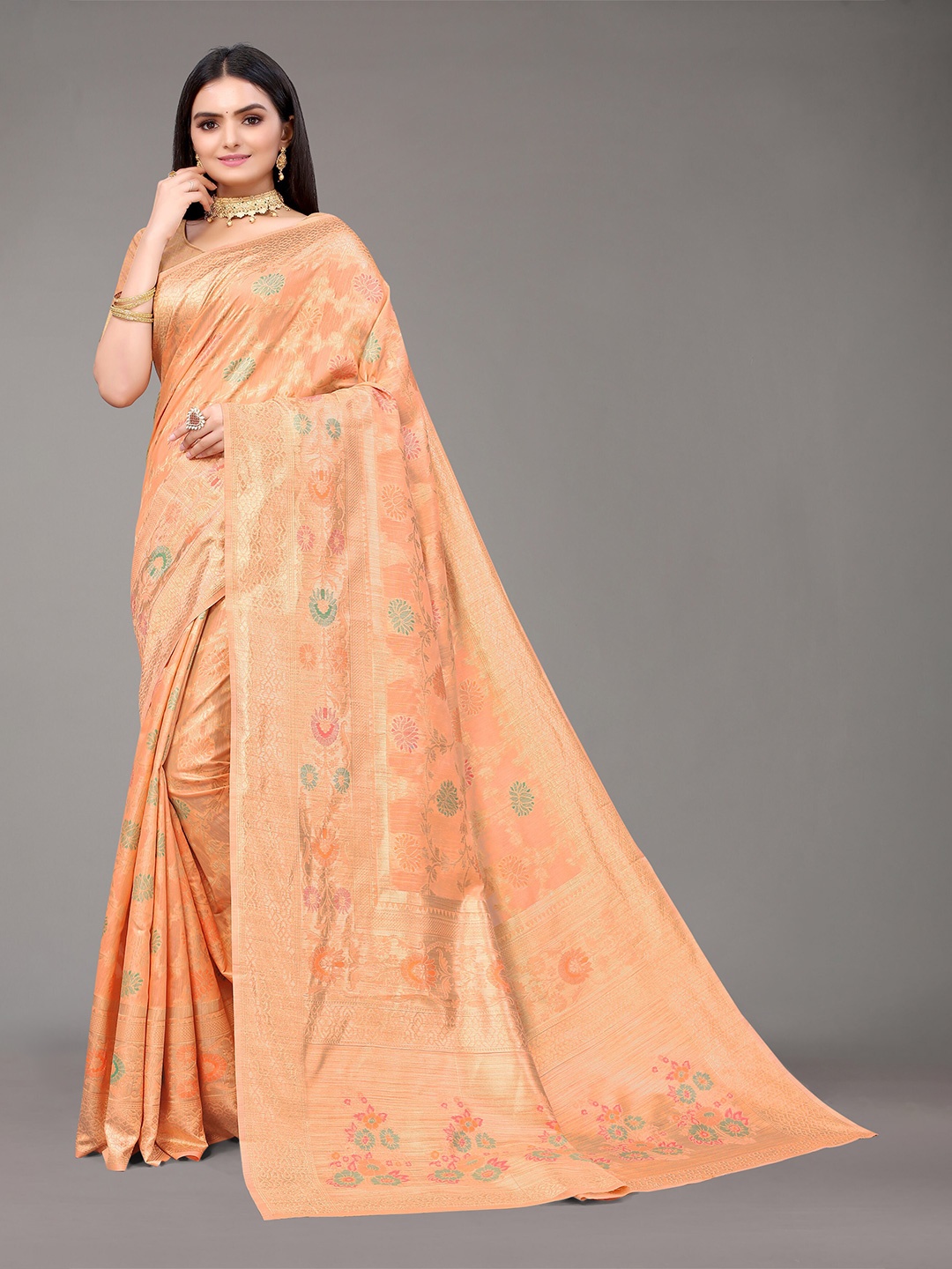 

Nimayaa Peach-Coloured Woven Design Zari Silk Blend Saree