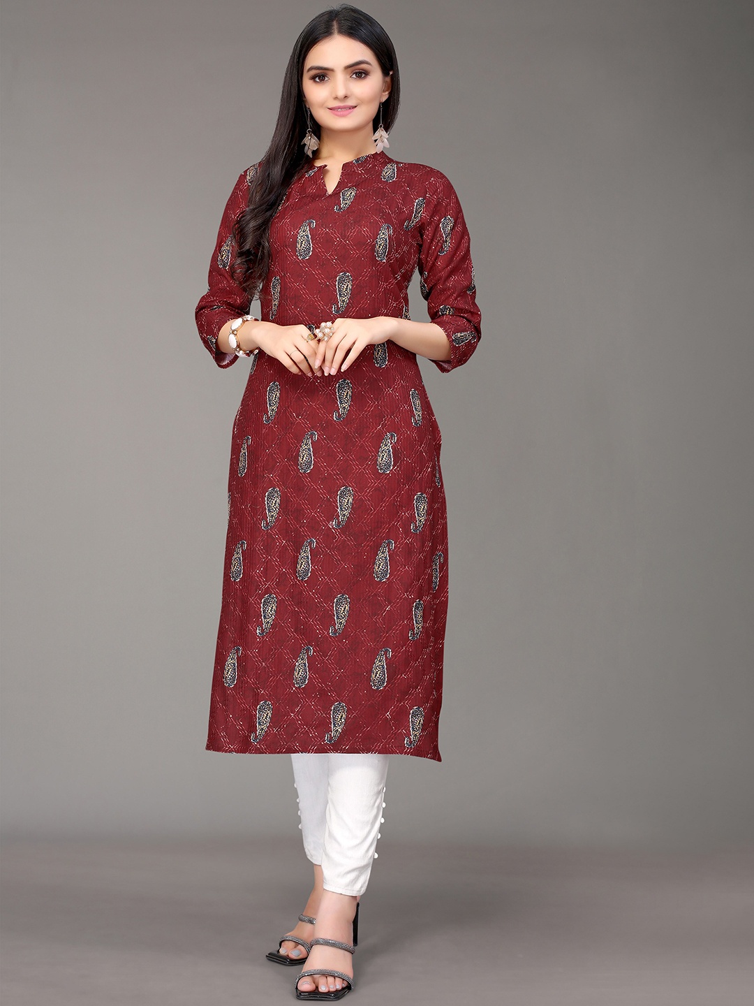 

Nimayaa Women Maroon Ethnic Motifs Printed Floral Kurta