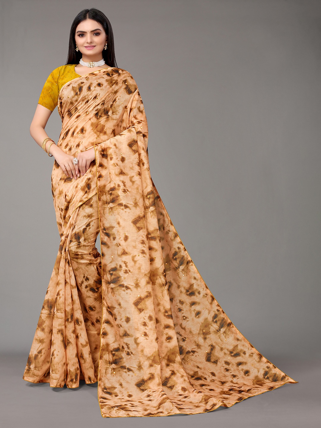 

Nimayaa Mustard & Brown Mirror Work Pure Cotton Saree