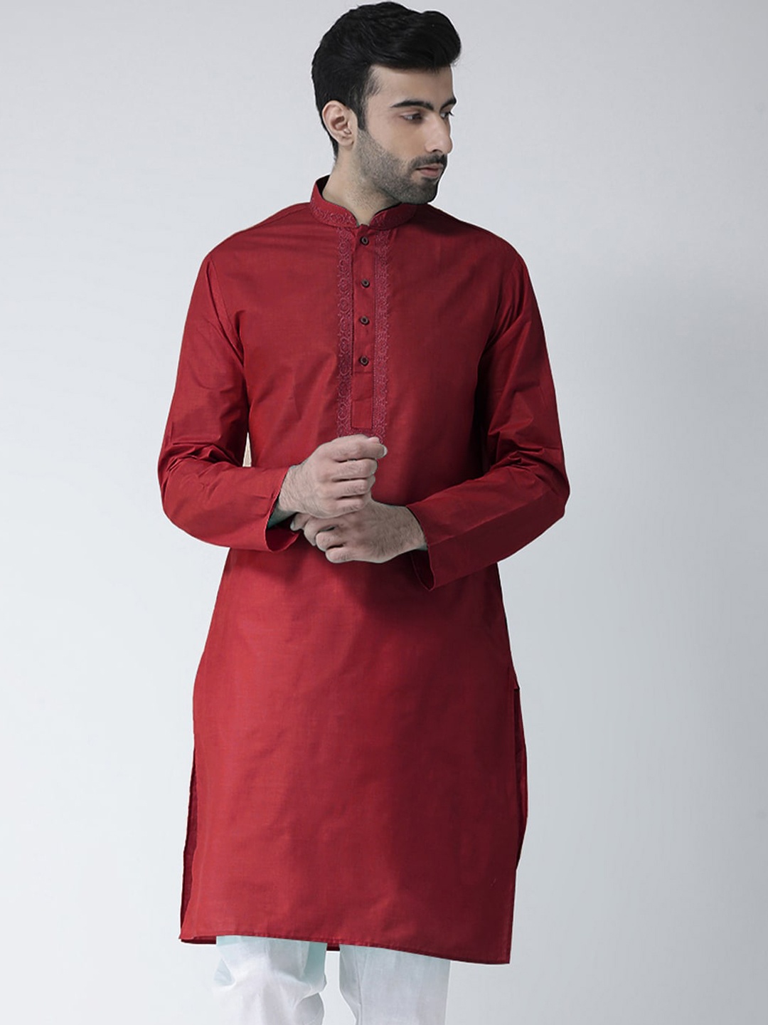 

SG LEMAN Men Maroon Thread Work Kurta