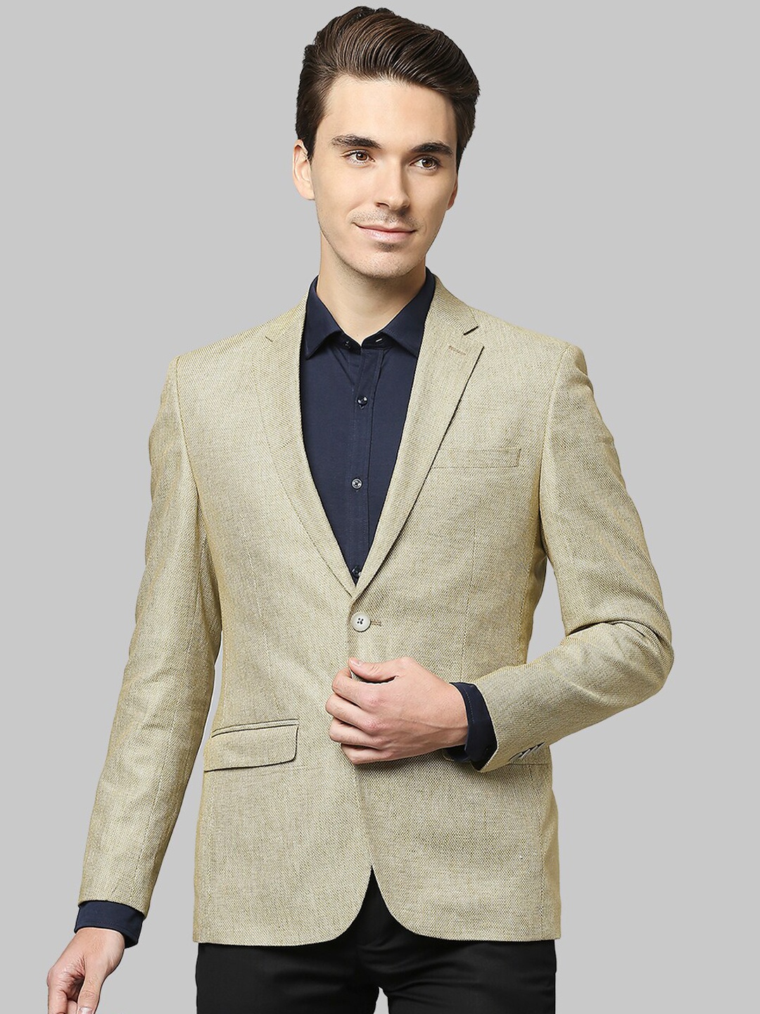 

Park Avenue Men Light Yellow Single-Breasted Super Slim-Fit Formal Blazer