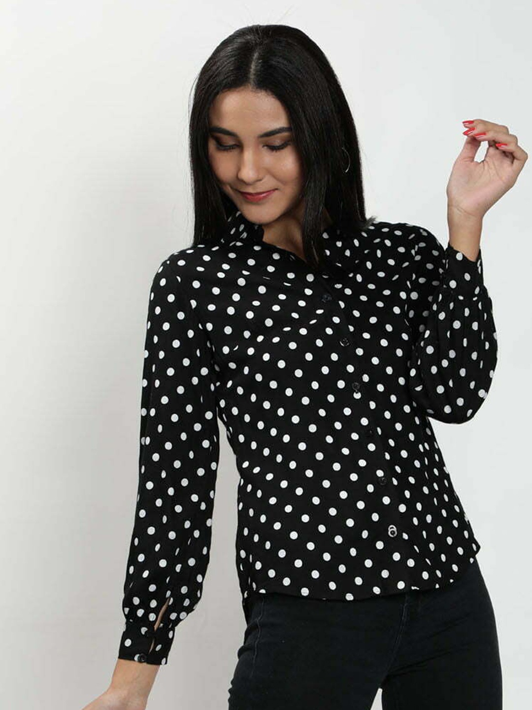 

TheBlackLover Women Black Classic Polka Dots Printed Casual Shirt