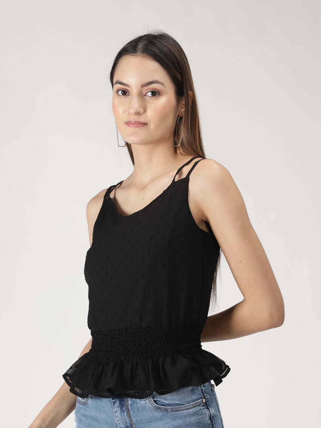 

TheBlackLover Women Black Cinched Waist Top