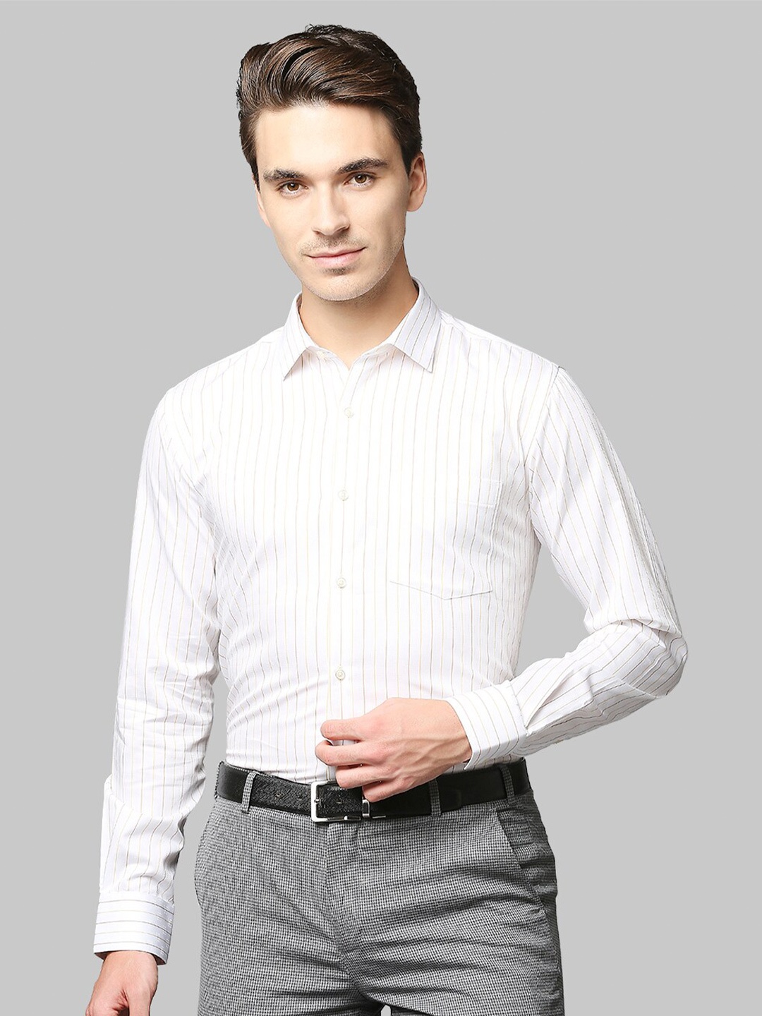 

Park Avenue Men White Slim Fit Striped Formal Shirt