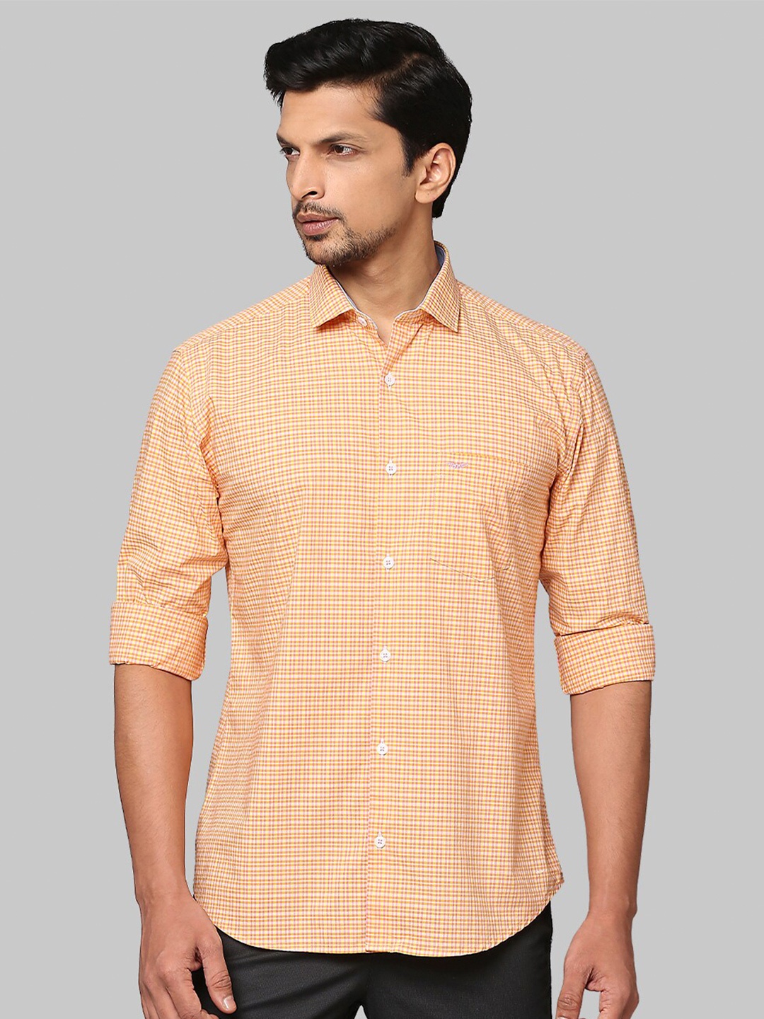 

Park Avenue Men Orange Slim Fit Micro Checked Casual Shirt