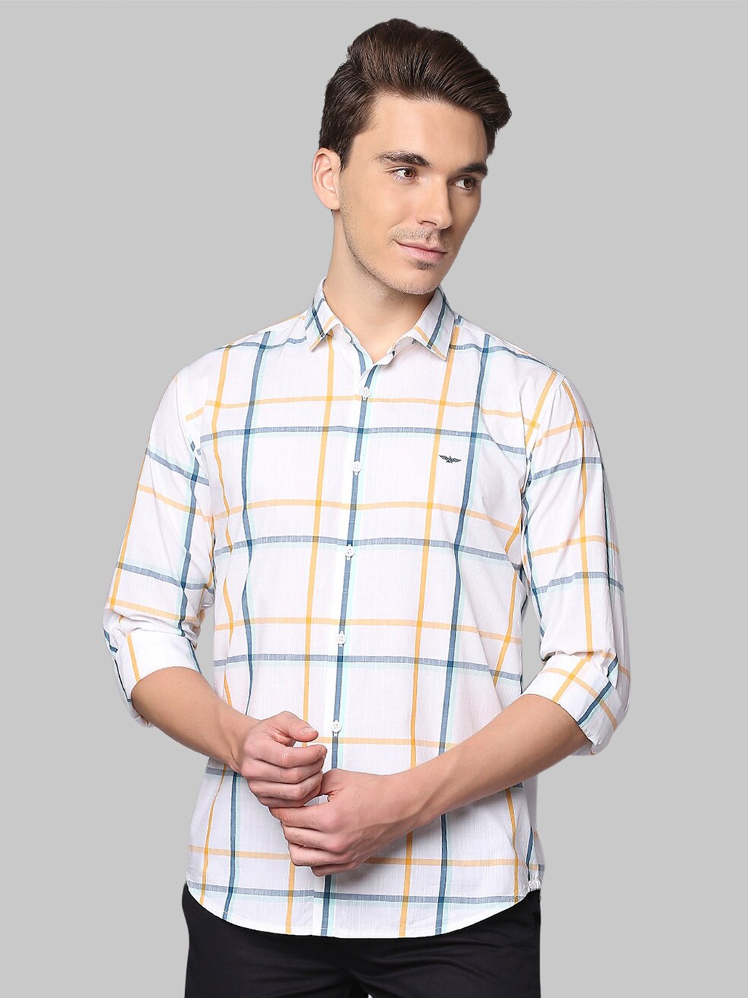 

Park Avenue Men White Slim Fit Windowpane Checks Casual Shirt