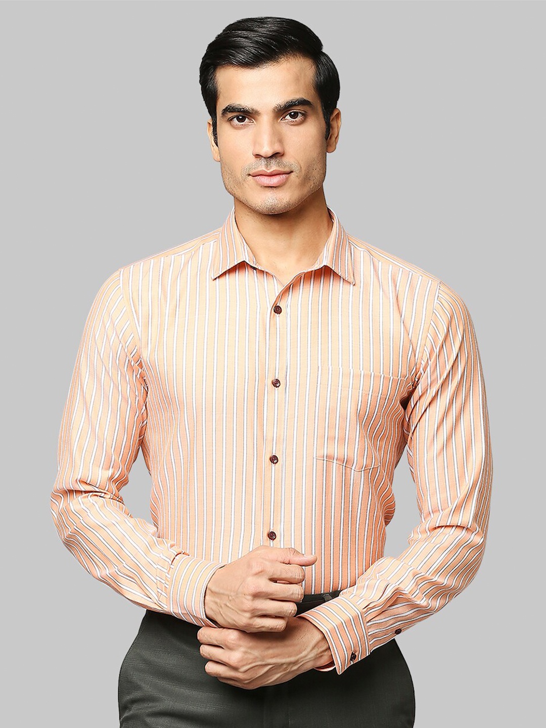 

Park Avenue Men Orange Slim Fit Striped Casual Shirt