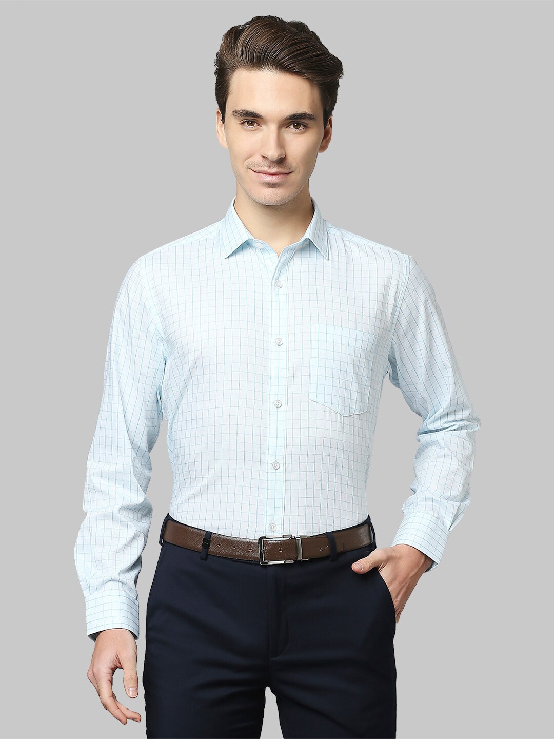 

Park Avenue Men Blue Grid Tattersall Checks Checked Formal Shirt