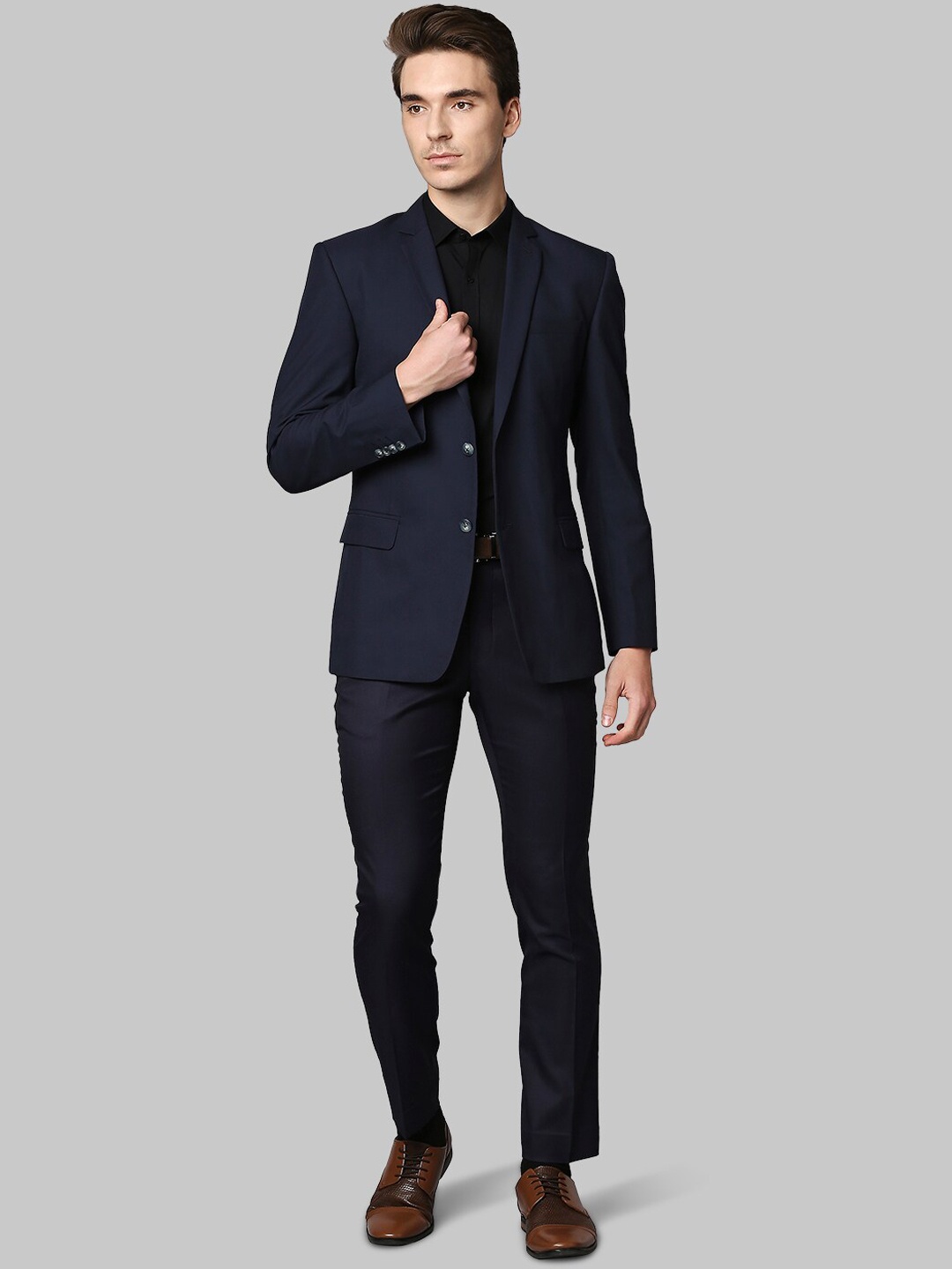 

Park Avenue Men Navy Blue Solid Single Breasted Two Piece Formal Suit