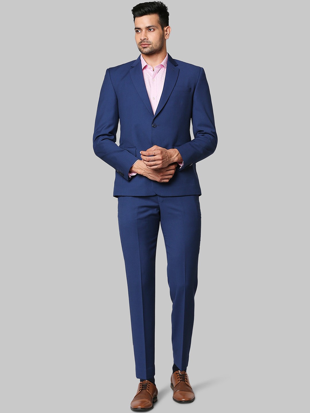 

Park Avenue Men Blue Self-Design Single-Breasted Two-Piece Formal Suit