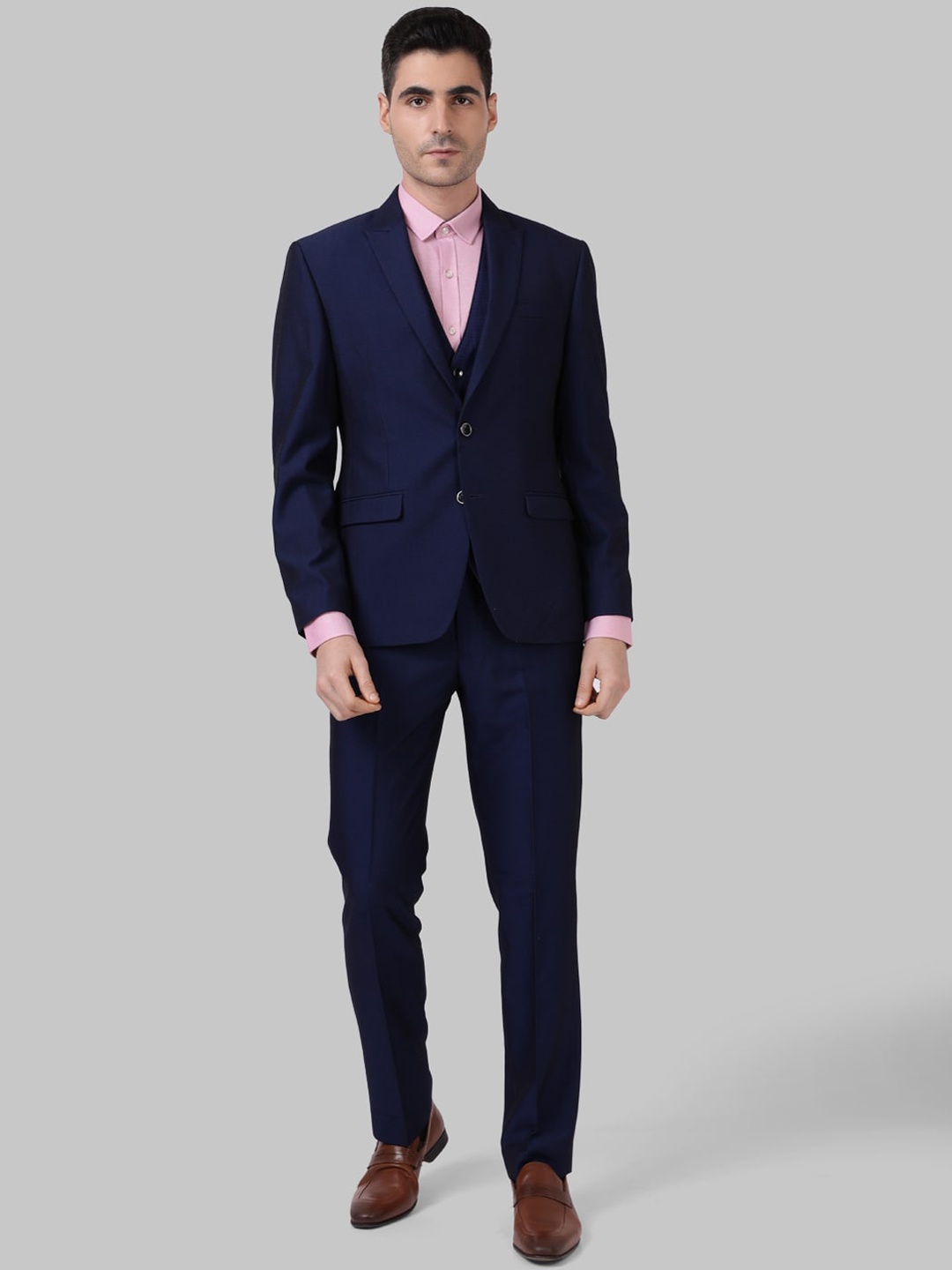 

Park Avenue Men Blue Single-Breasted Three-Piece Formal Suit