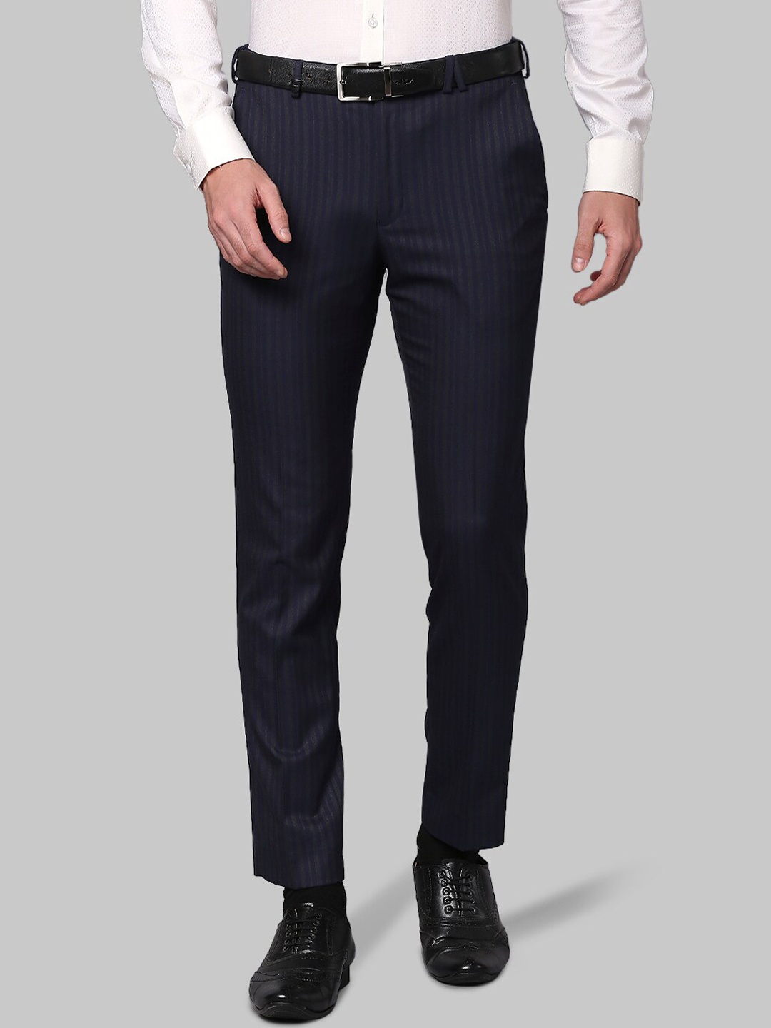 

Park Avenue Men Blue Striped Slim Fit Trousers