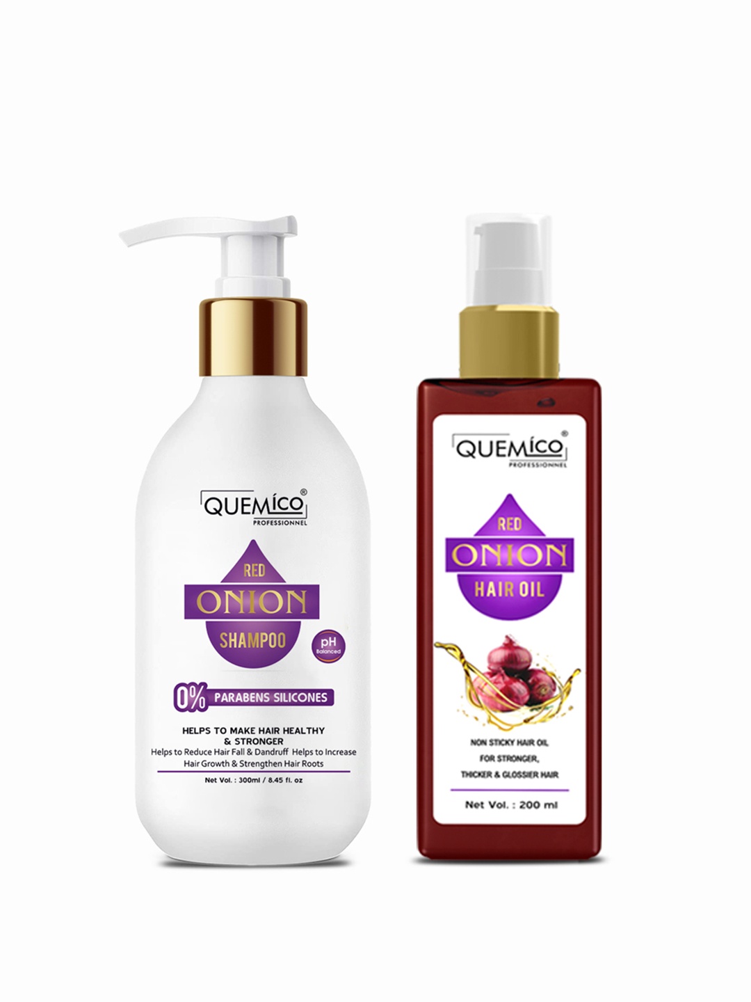 

Quemico Professionnel Set Of 2 Red Onion Shampoo & Onion Hair Oil 500ml, Pink