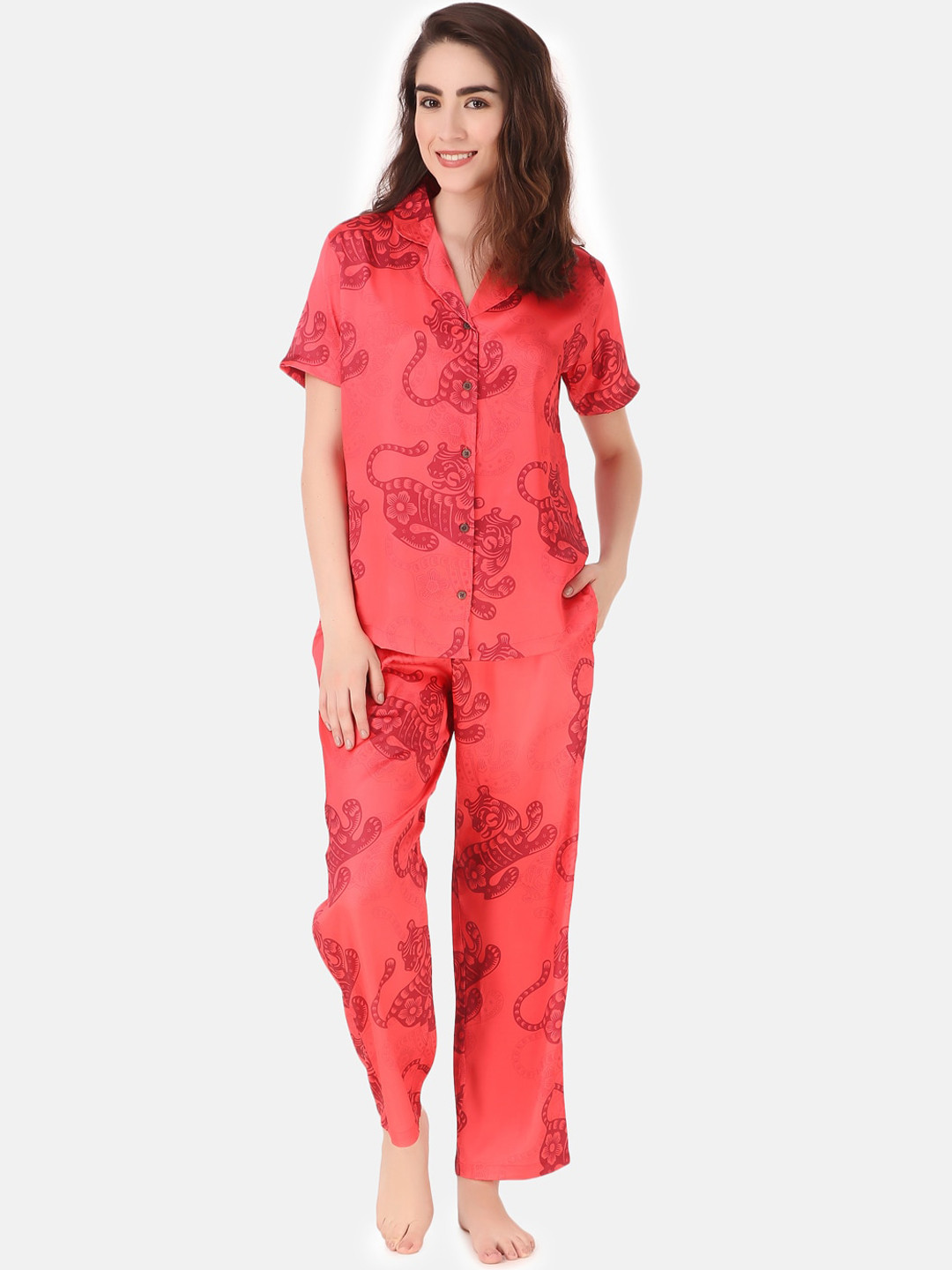 

Masha Women Red Printed Night suit
