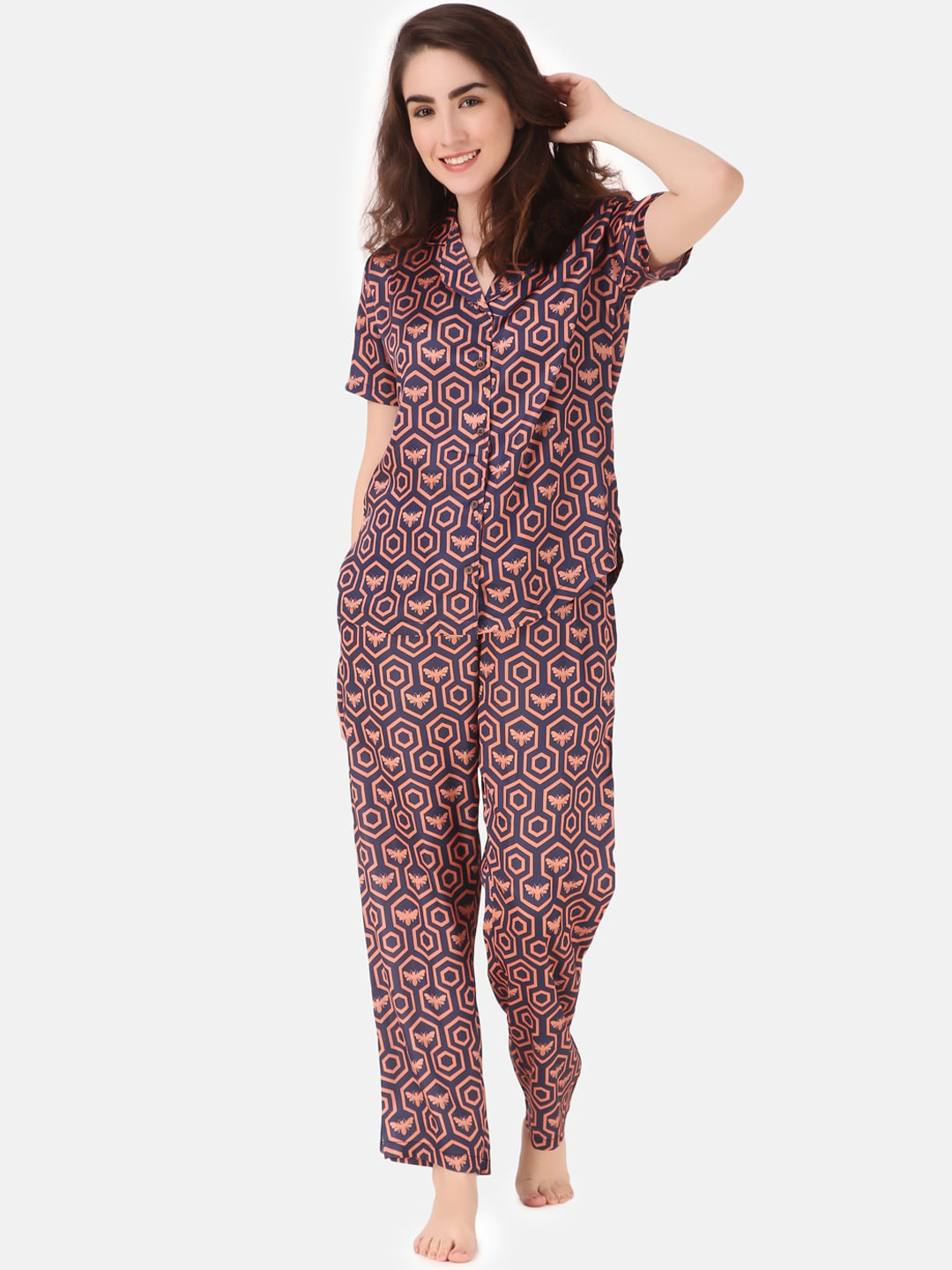 

Masha Women Blue Printed Night suit