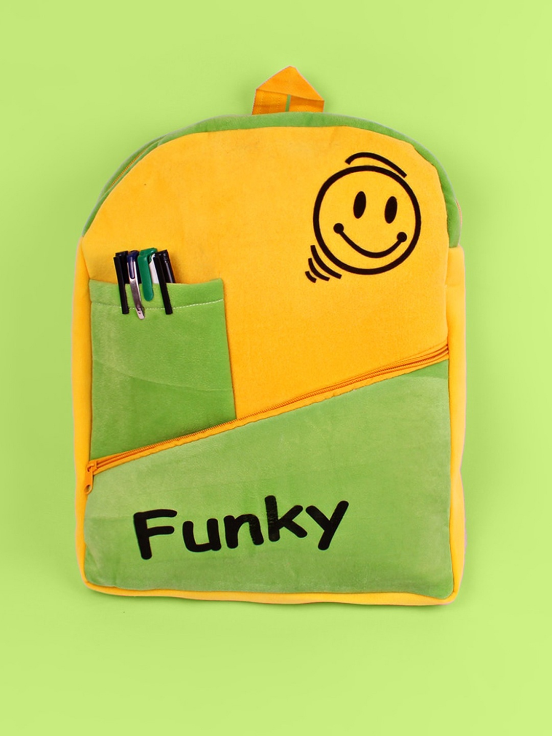 

DukieKooky Kids Green & Yellow Funky School Backpack Soft Toys and Dolls