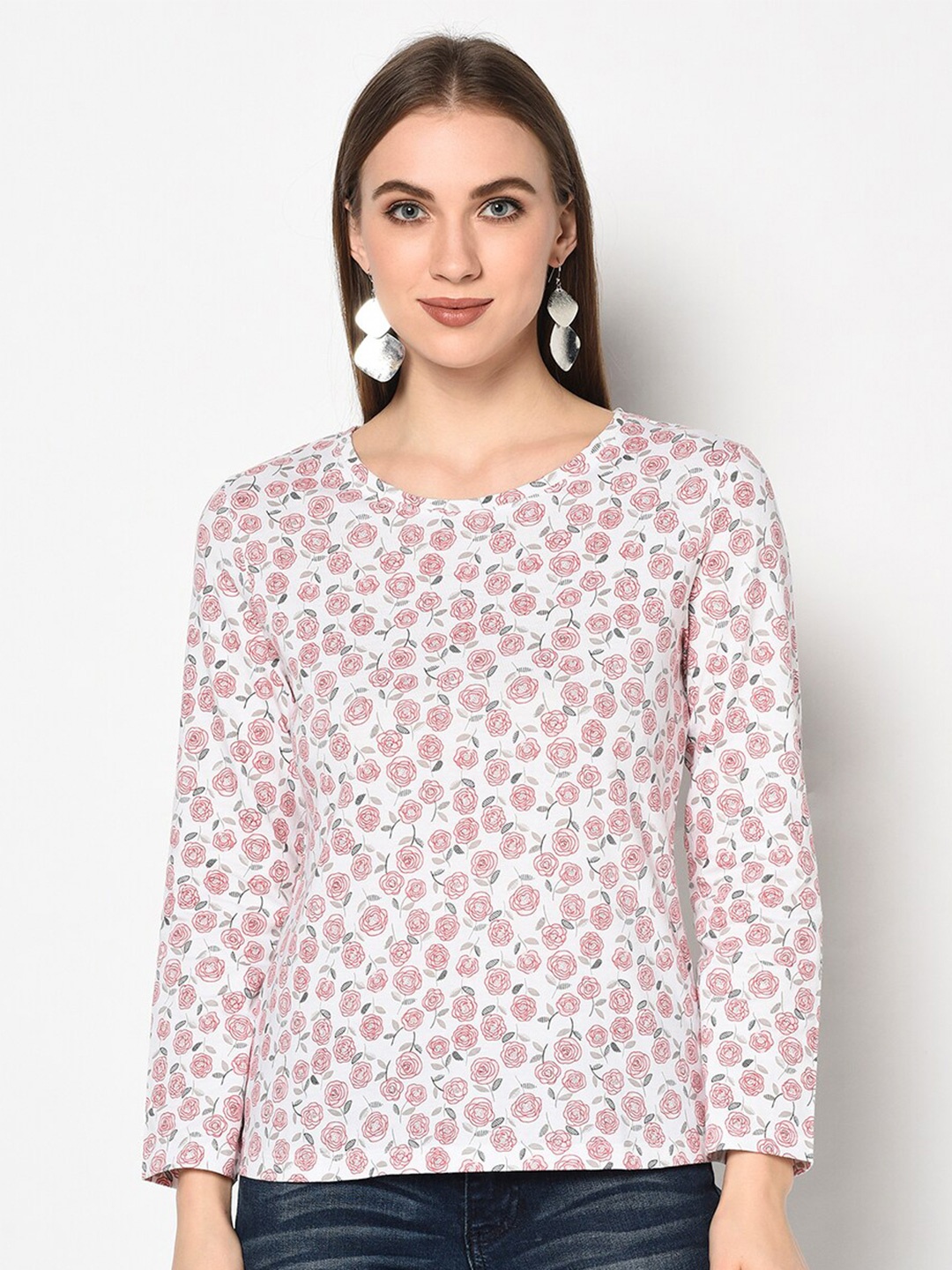 

SHARKTRIBE White & Pink Floral Print Cotton Top