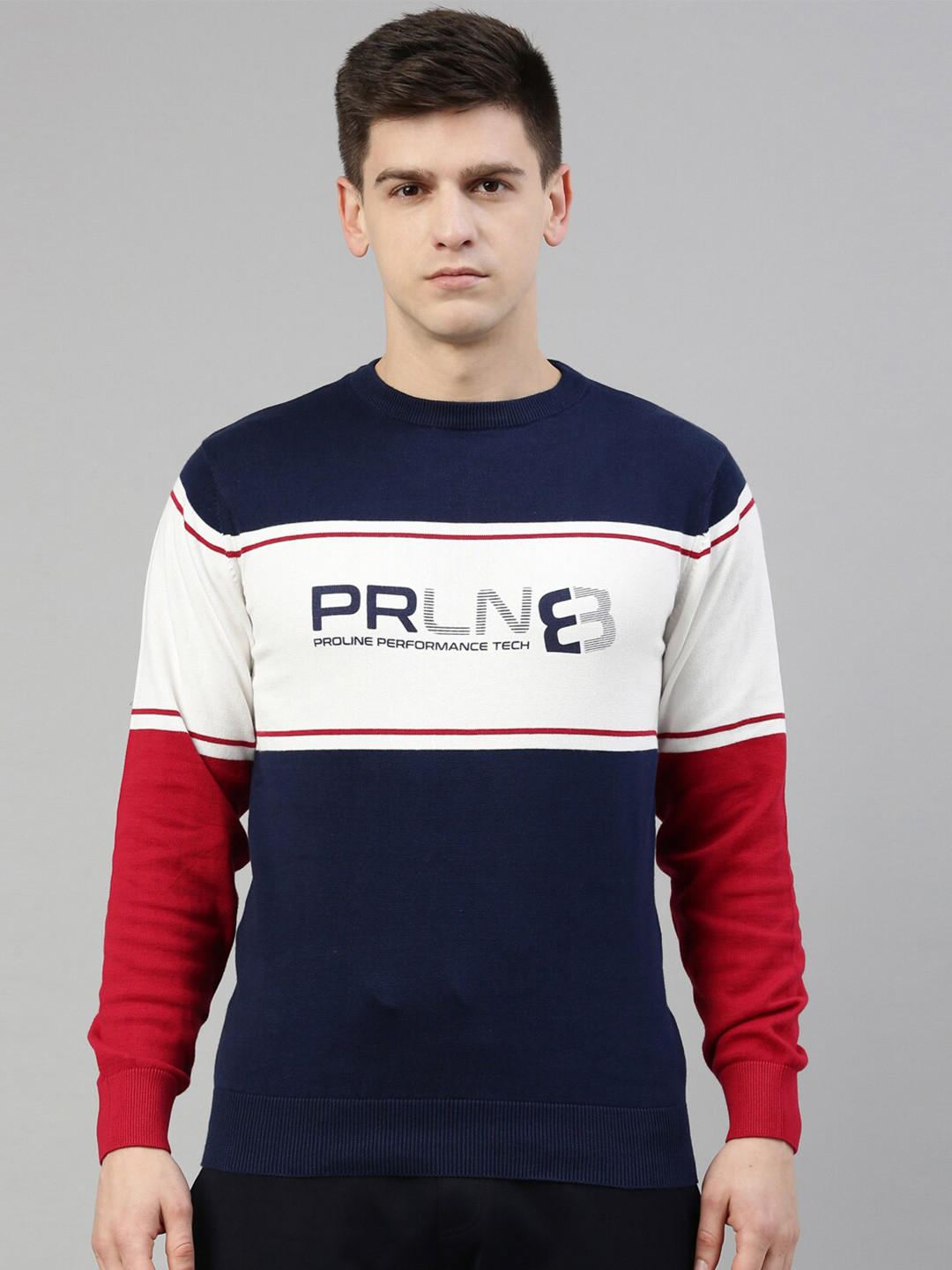 

Proline Active Men Blue & Off White Colourblocked Pullover