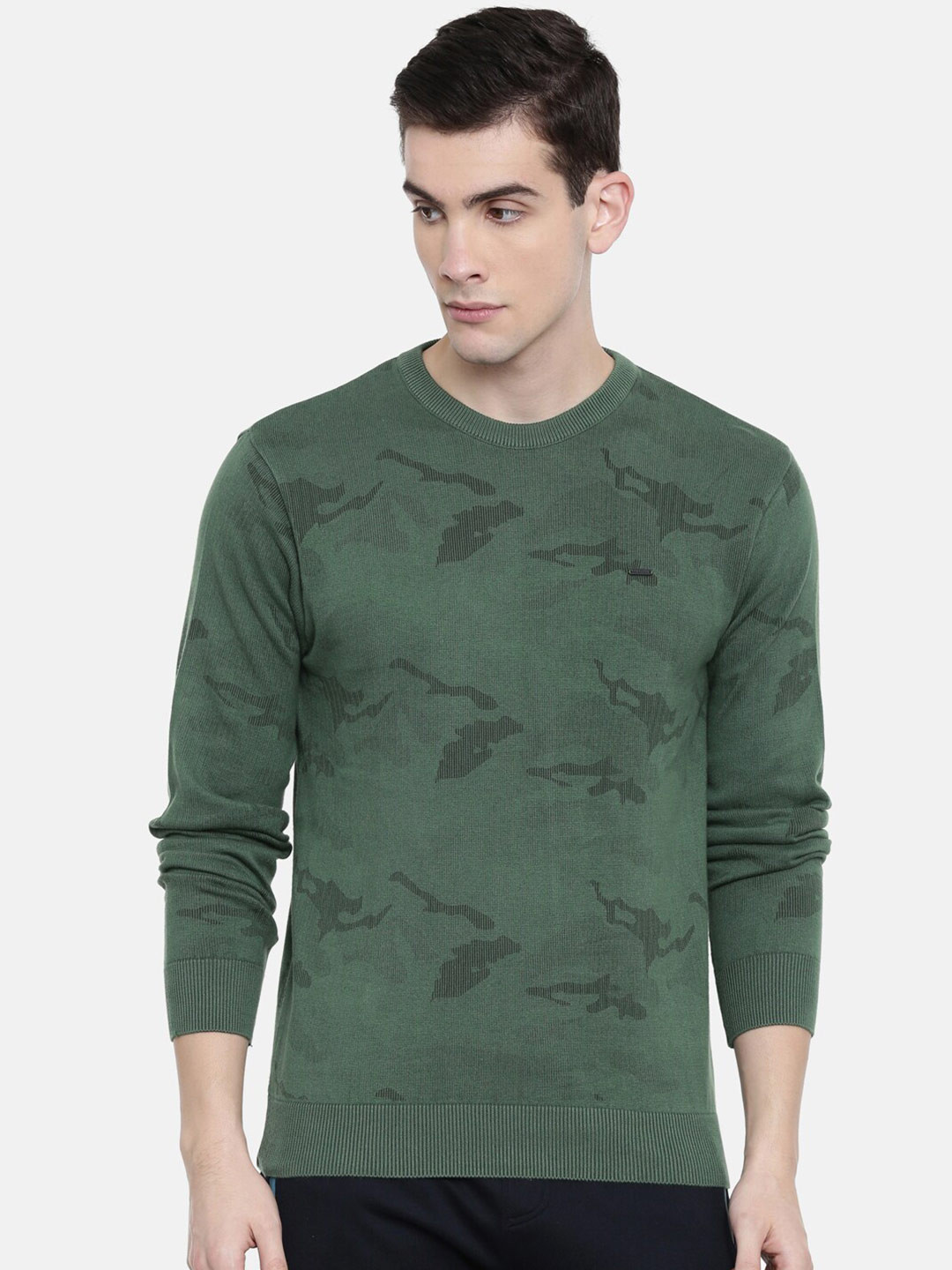 

Proline Active Men Cotton Olive Green & Black Printed Pullover