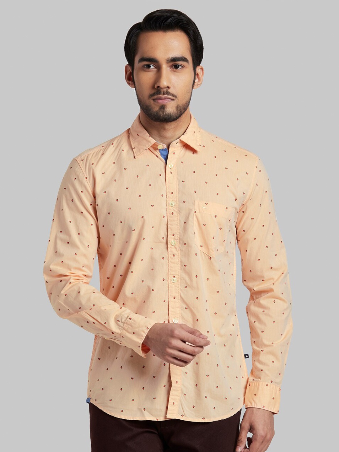 

Parx Men Peach & Orange Printed Cotton Slim Fit Casual Shirt