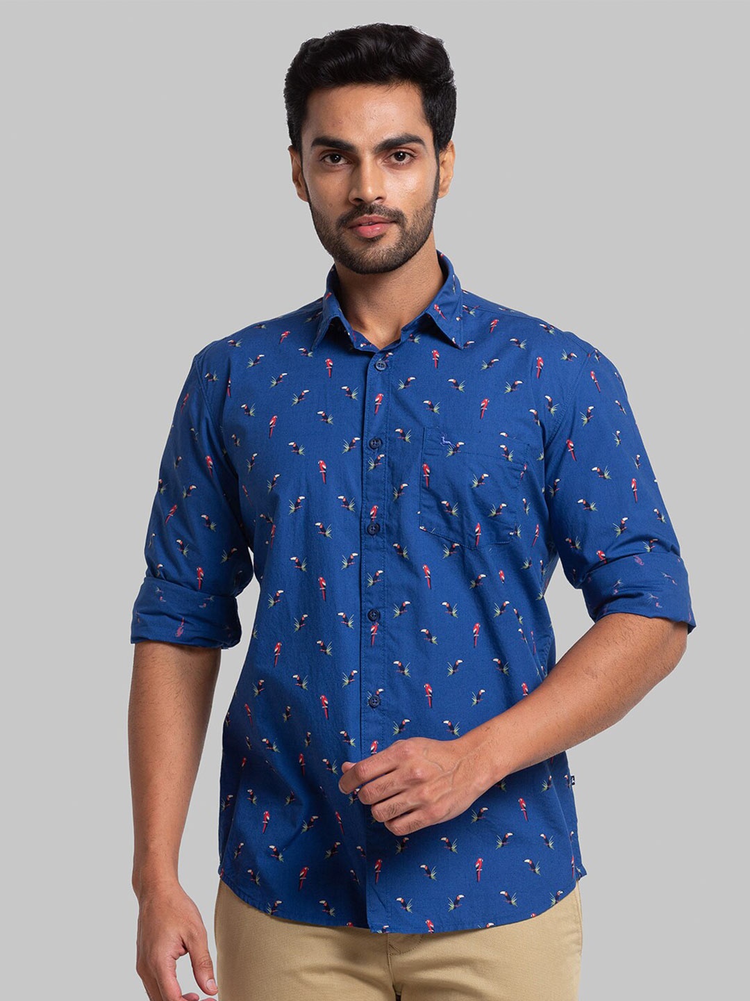 

Parx Men Blue Slim Fit Printed Casual Cotton Shirt