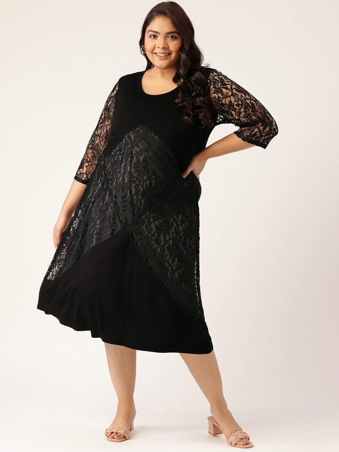 

theRebelinme Plus Size Women Black A-Line Midi Dress