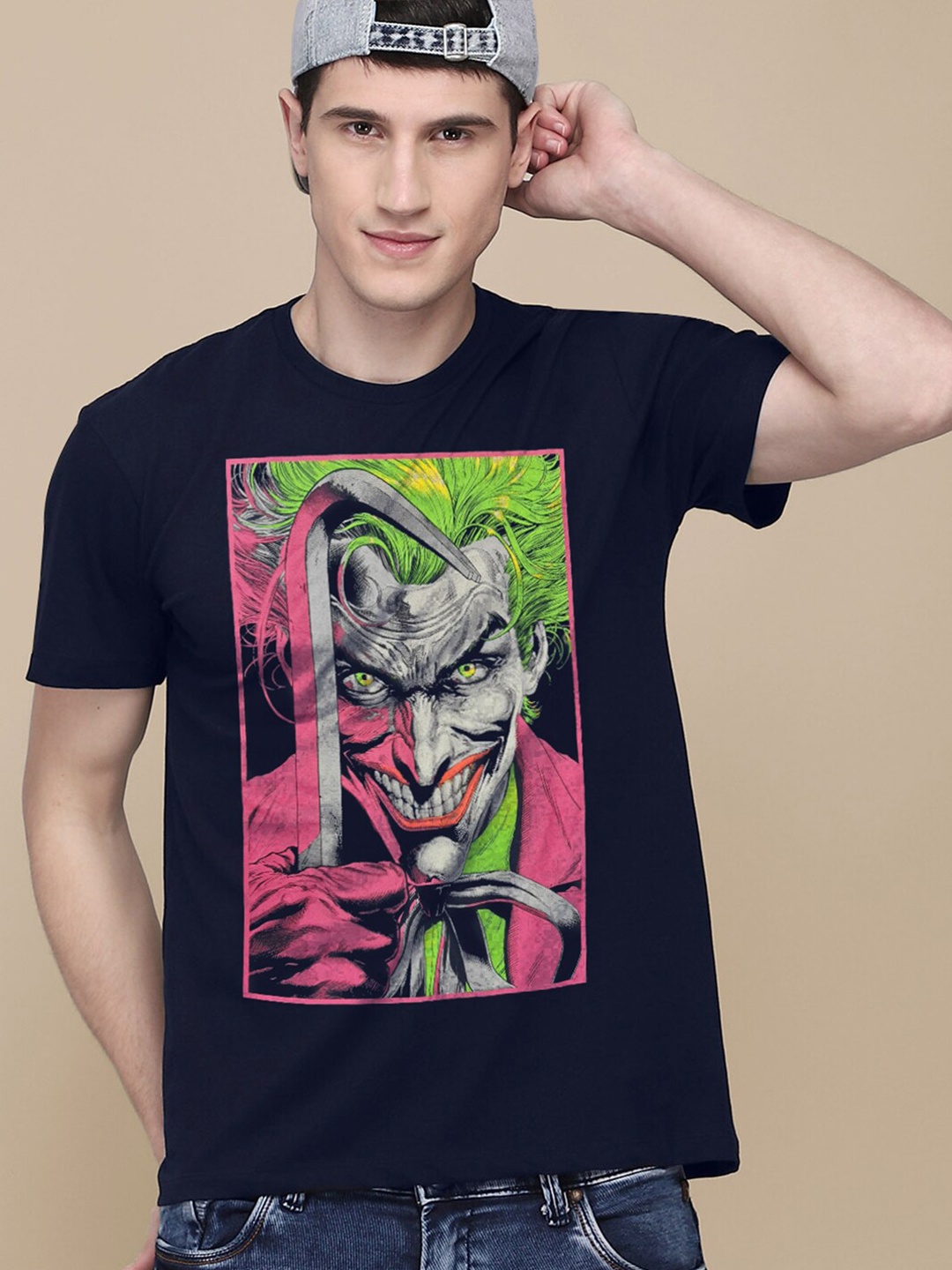 

Free Authority Men Navy Blue Joker Printed T-shirt