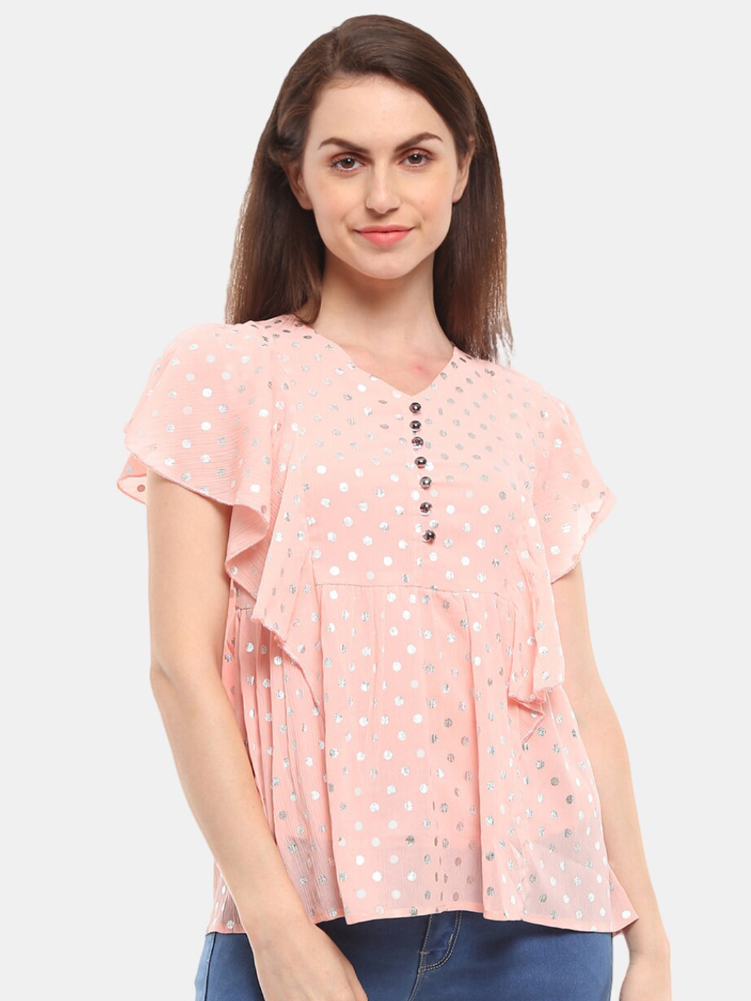 

V-Mart Women Peach-Coloured Print Top