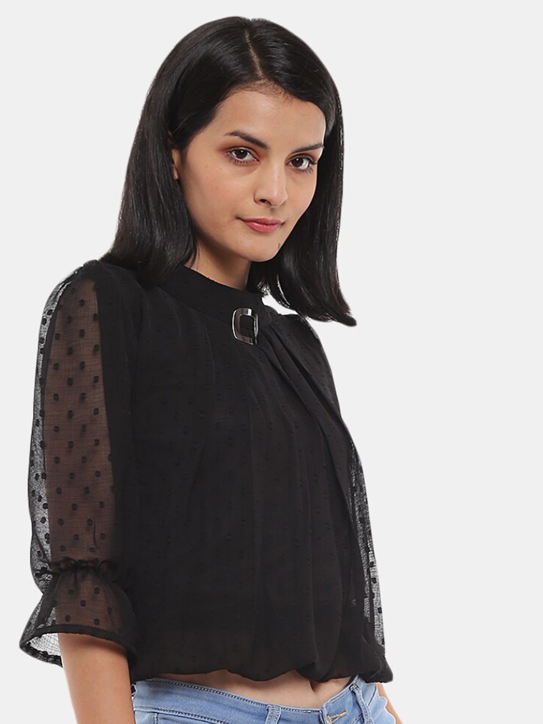 

V-Mart Women High Neck Black Top