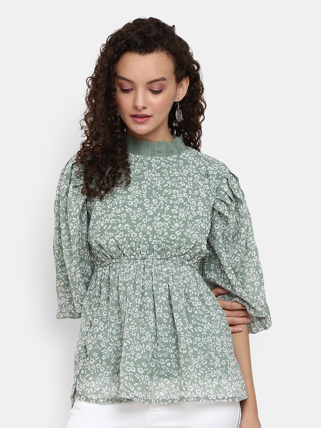 

V-Mart Women Green & White Floral Print Empire Top