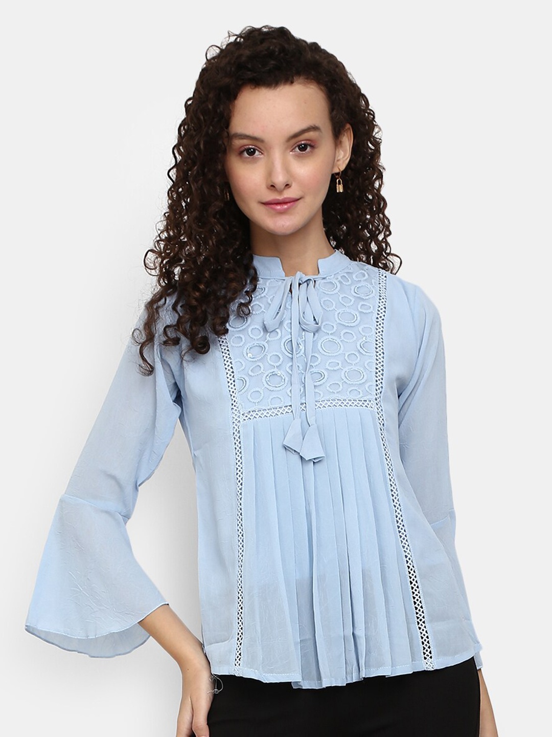 

V-Mart Blue Tie-Up Neck Georgette Top