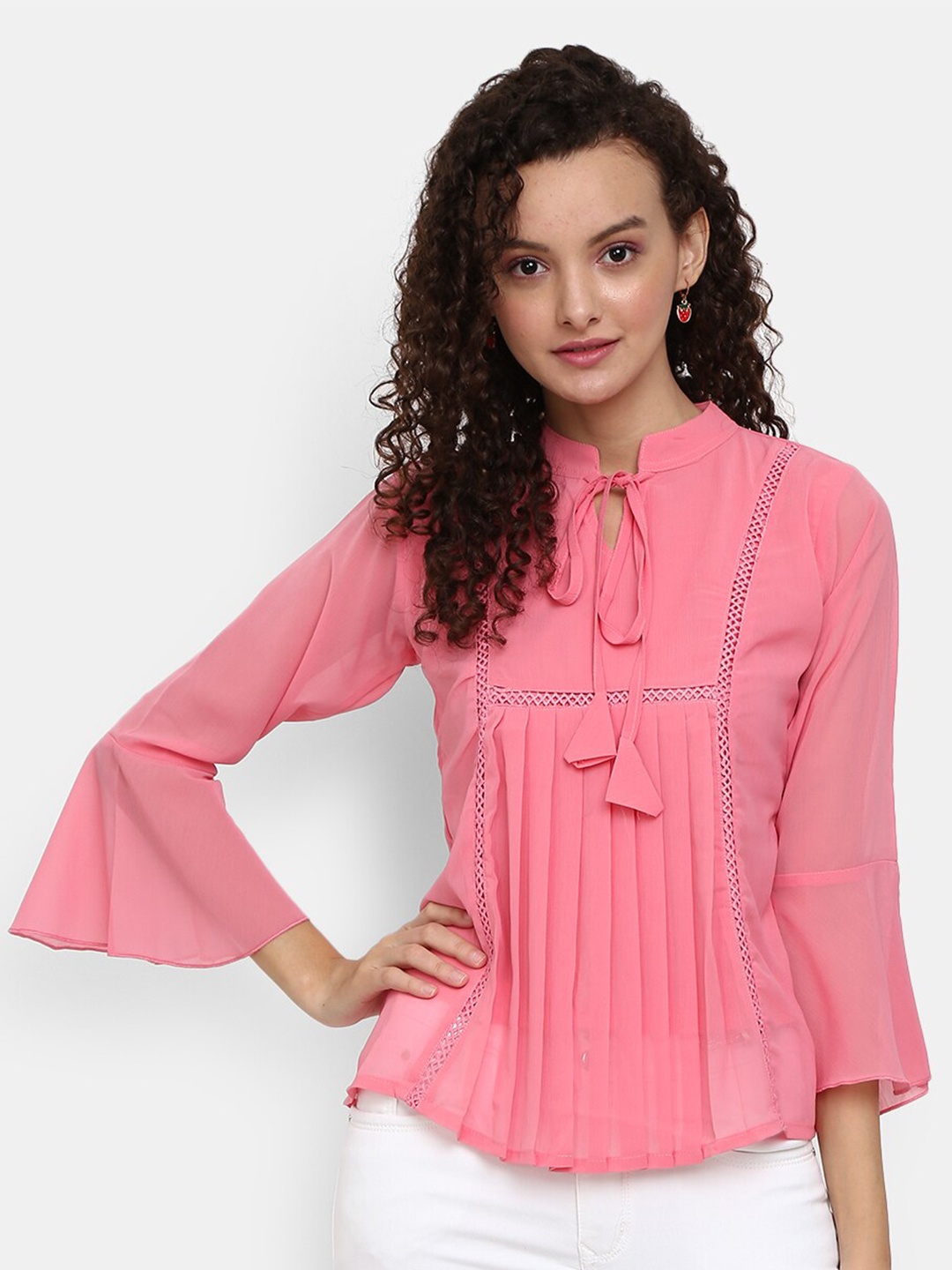 

V-Mart Women Pink Tie-Up Neck Top
