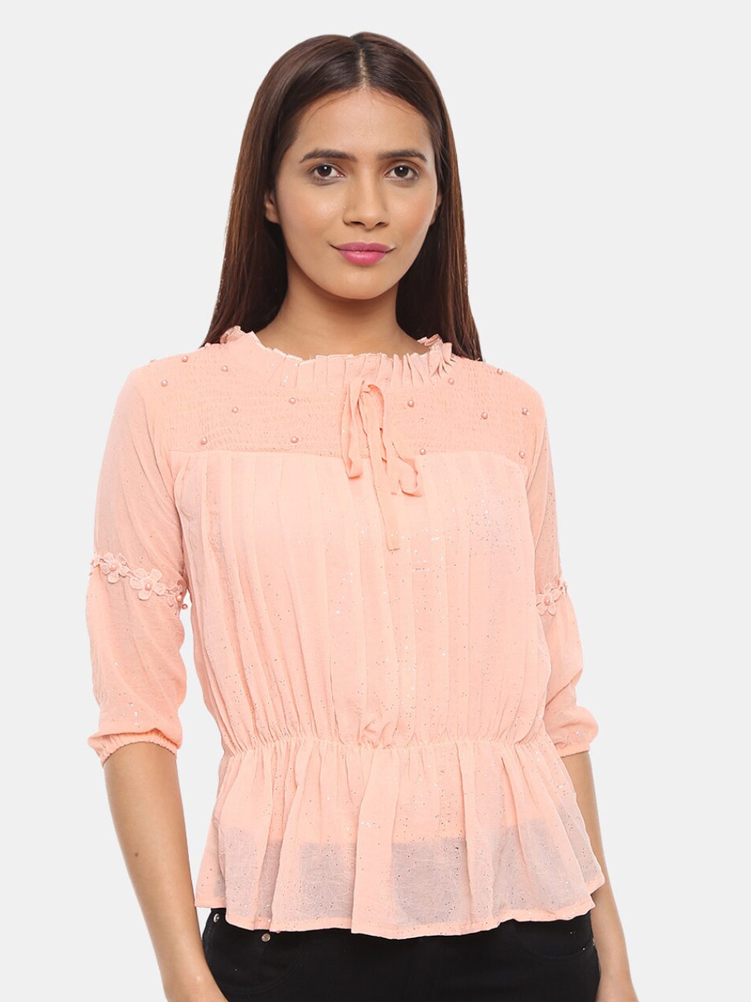 

V-Mart Peach-Coloured Cinched Waist Top