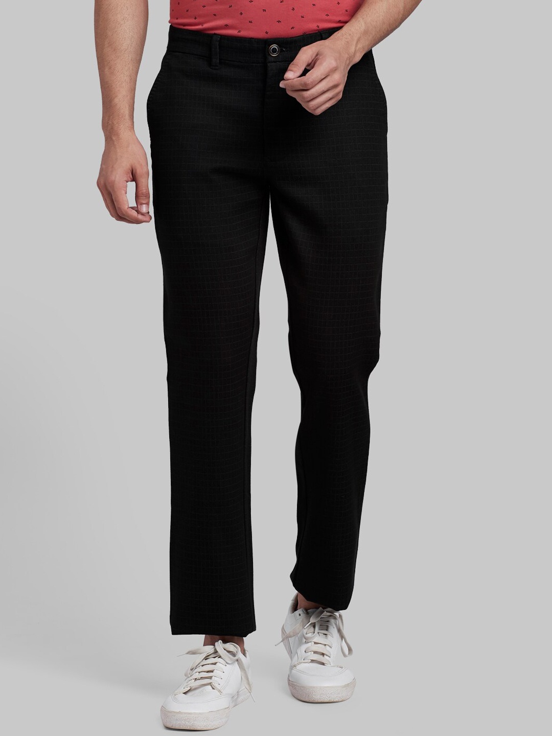 

Parx Men Black Checked Slim Fit Trousers