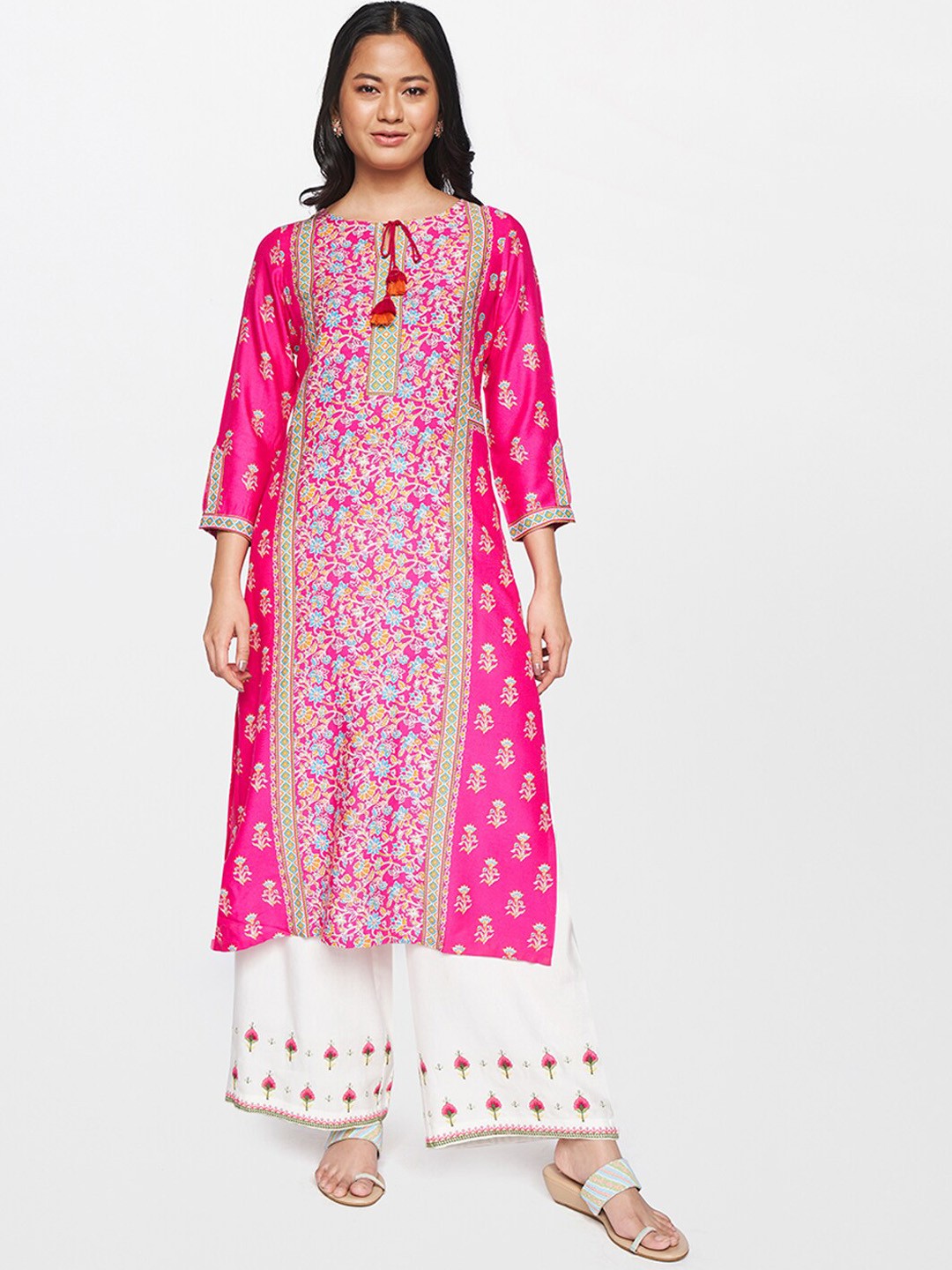 

Global Desi Women Pink Floral Printed Kurta