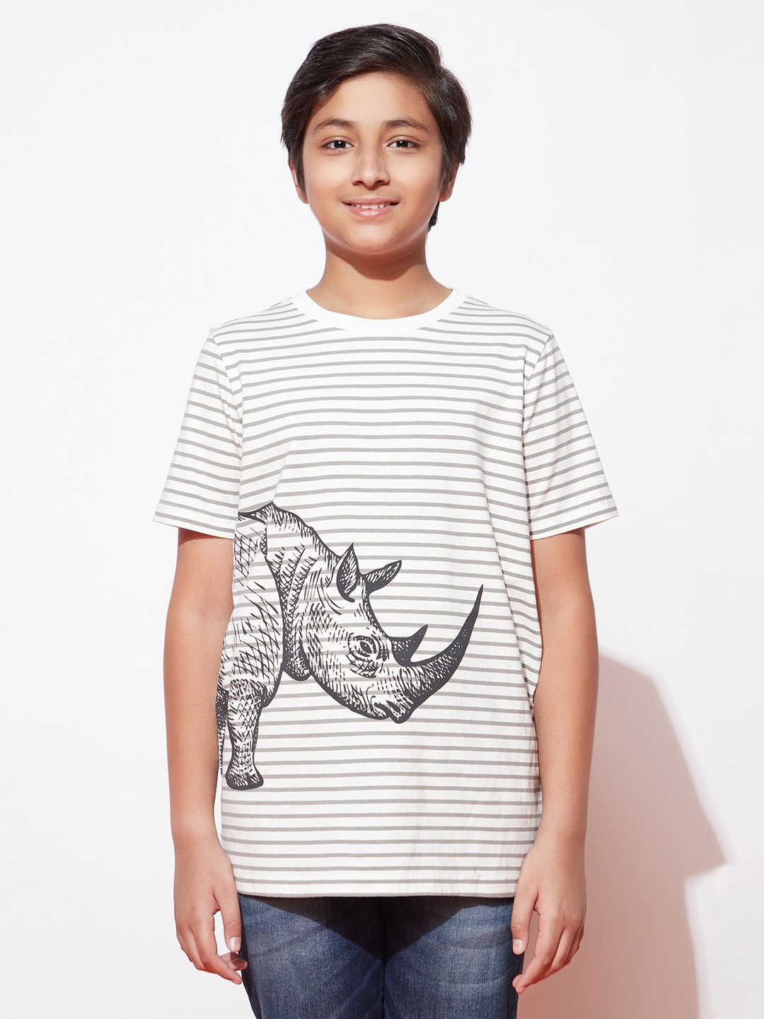 

SPUNKIES Boys Grey Striped Monochrome Organic Cotton T-shirt