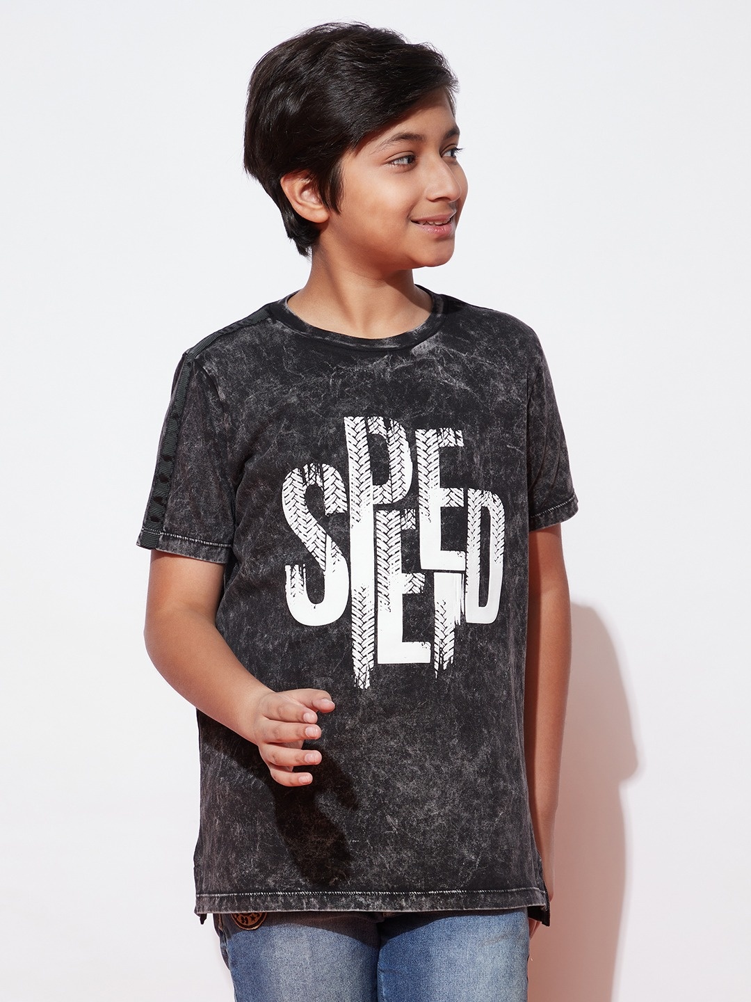 

SPUNKIES Boys Black Typography Printed Extended Sleeves Organic Cotton T-shirt