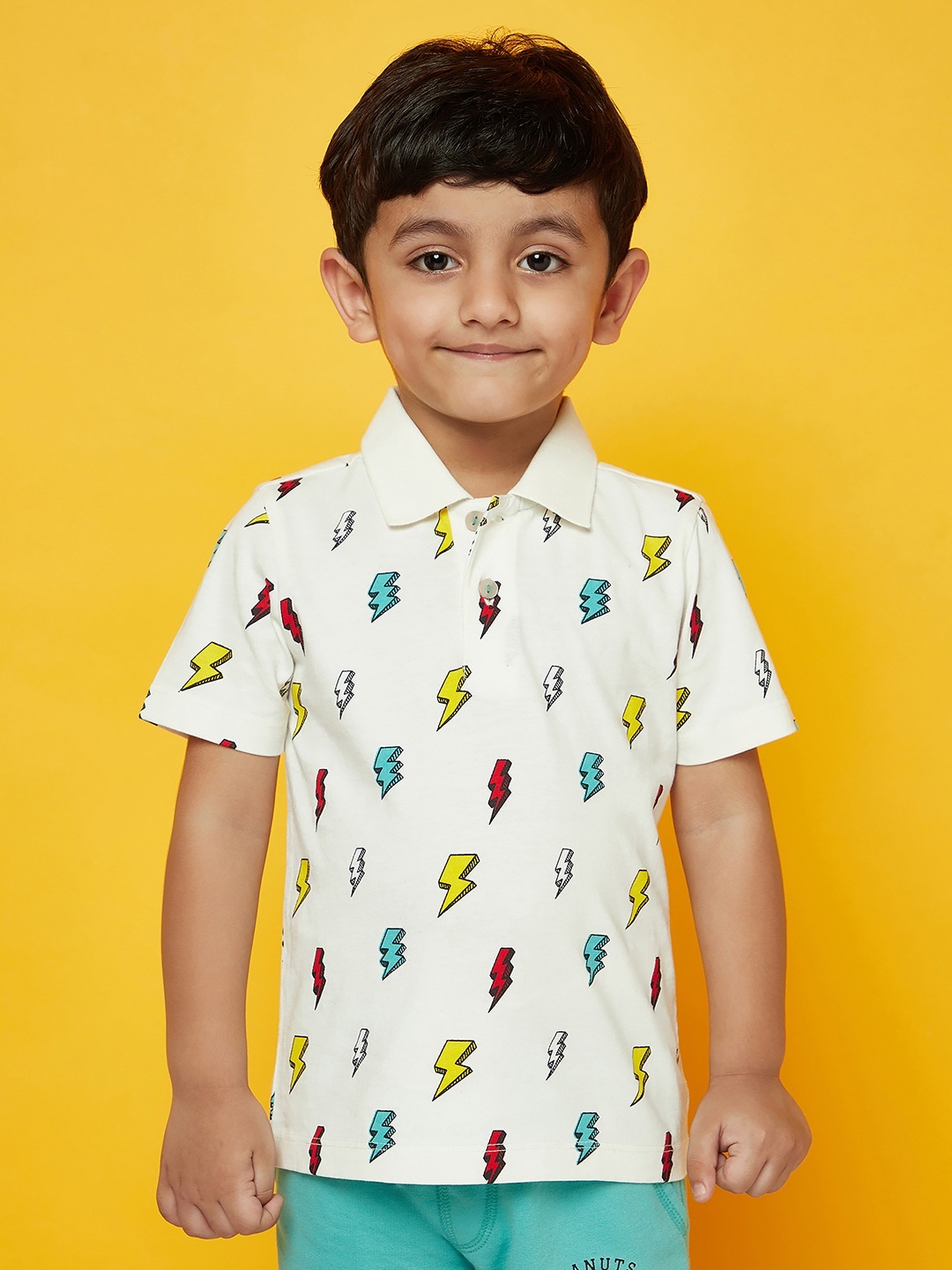 

SPUNKIES Boys White Printed Polo Collar Organic Cotton T-shirt