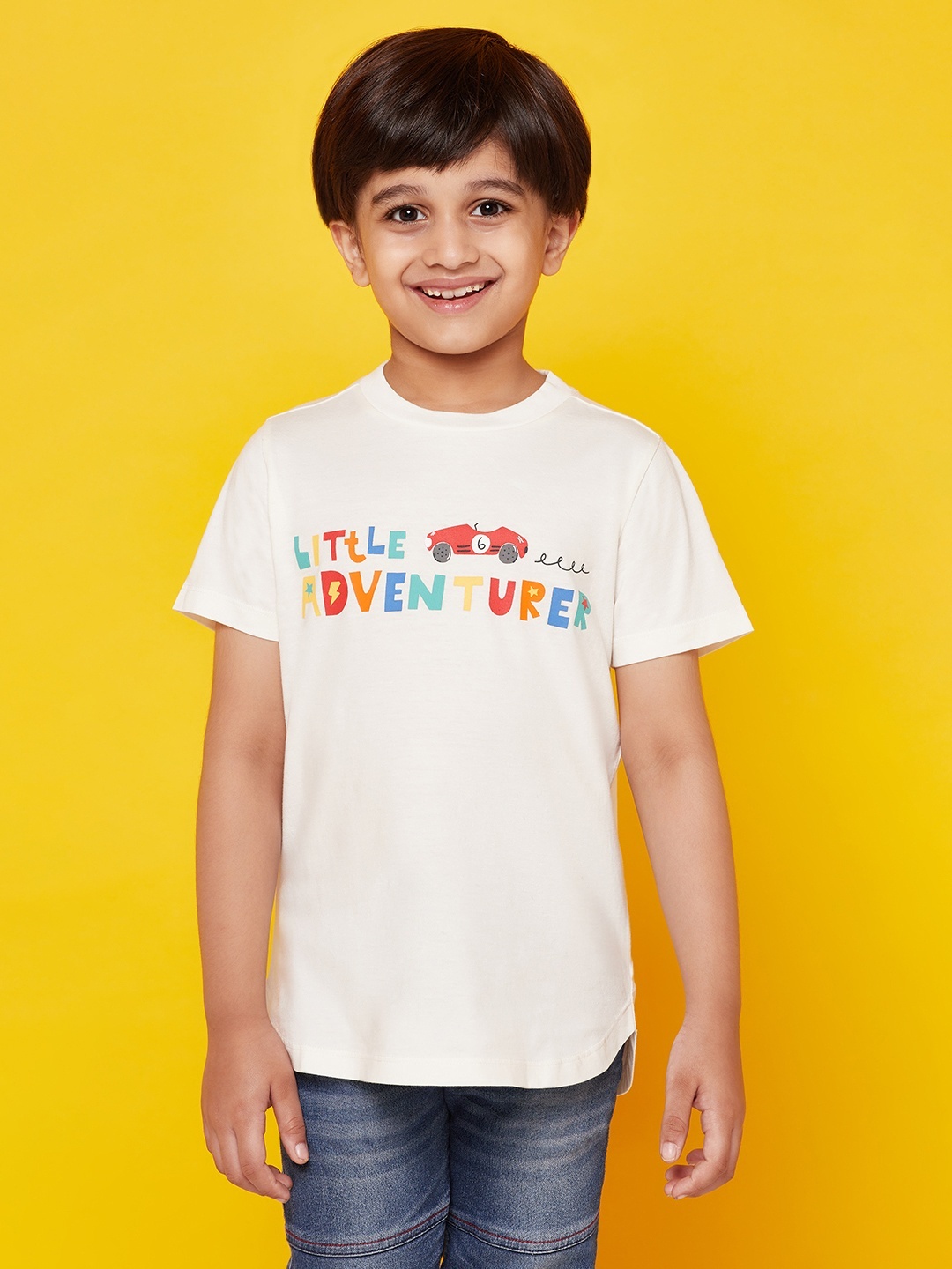 

SPUNKIES Boys White & Red Typography Printed Organic Cotton T-shirt