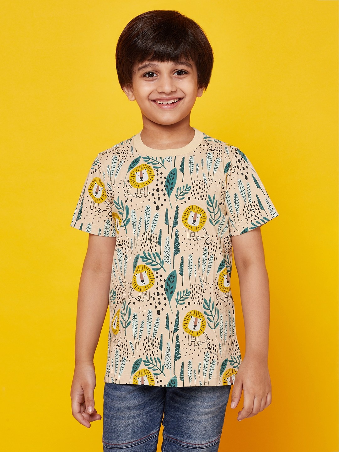 

SPUNKIES Boys Beige Printed Organic Cotton T-shirt