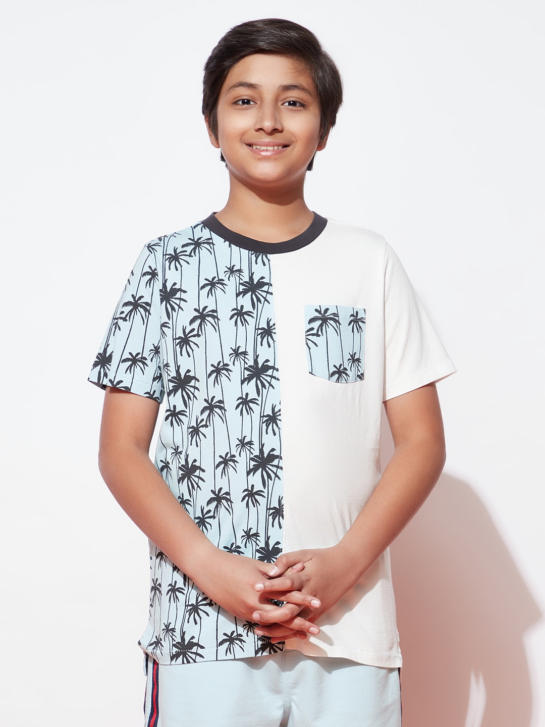 

SPUNKIES Boys Blue & White Colourblocked Organic Cotton T-shirt