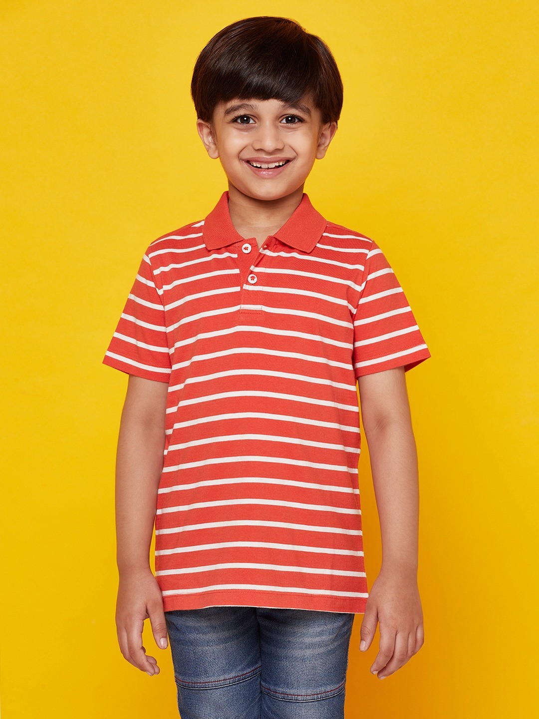 

SPUNKIES Boys Red Striped Polo Collar Organic Cotton T-shirt